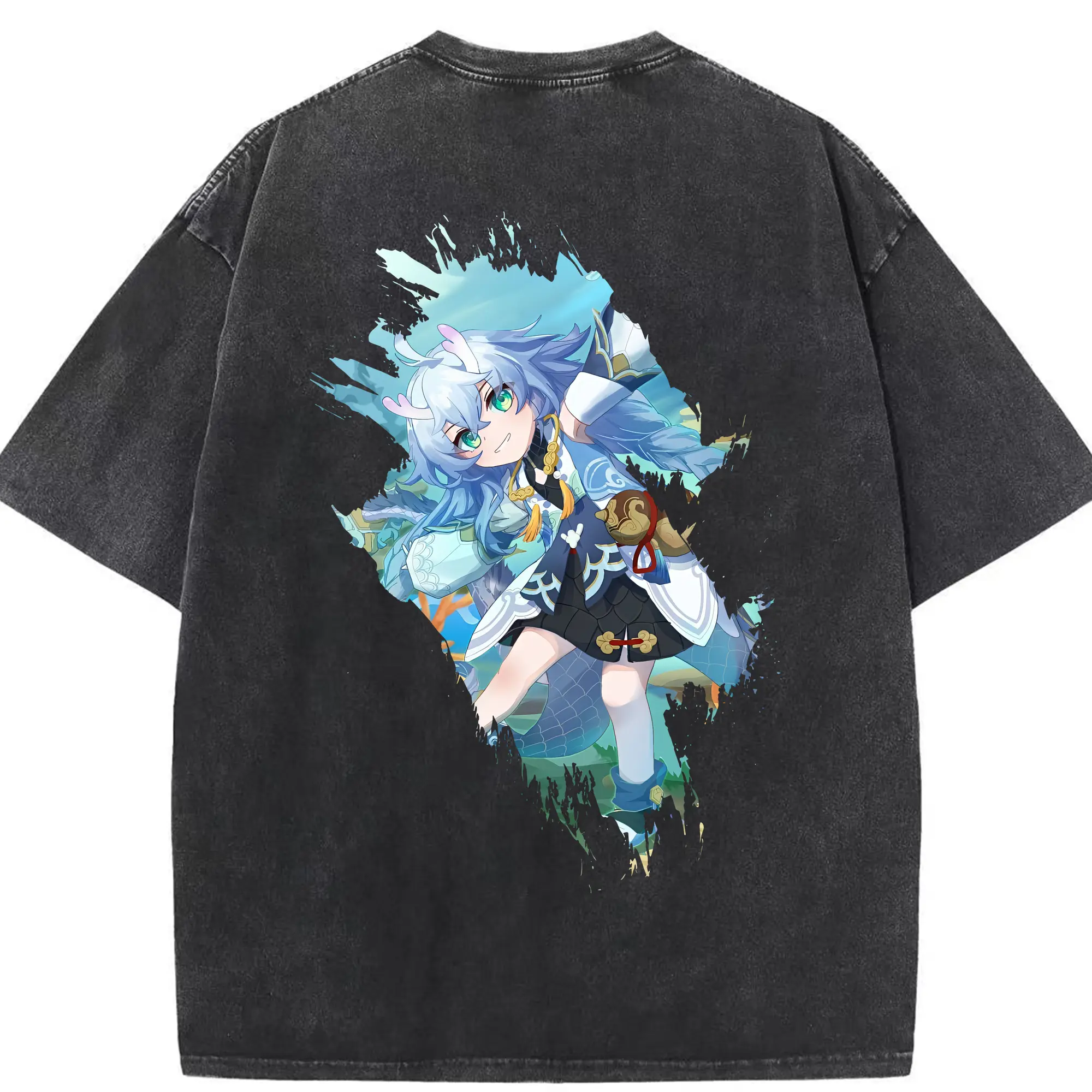 崩壊：スターレイル グッズ 白露 - 綿100％ ヴィンテージ風 半袖Tシャツ ・ 背面プリント ・ 柔らか肌触り ・ 通気性 快適 ・ スポーツ カジュアル 外出用