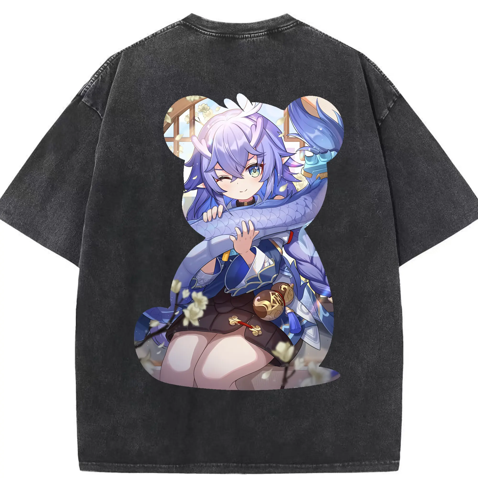 崩壊：スターレイル グッズ 白露 - 綿100％ ヴィンテージ風 半袖Tシャツ ・ 背面プリント ・ 柔らか肌触り ・ 通気性 快適 ・ スポーツ カジュアル 外出用