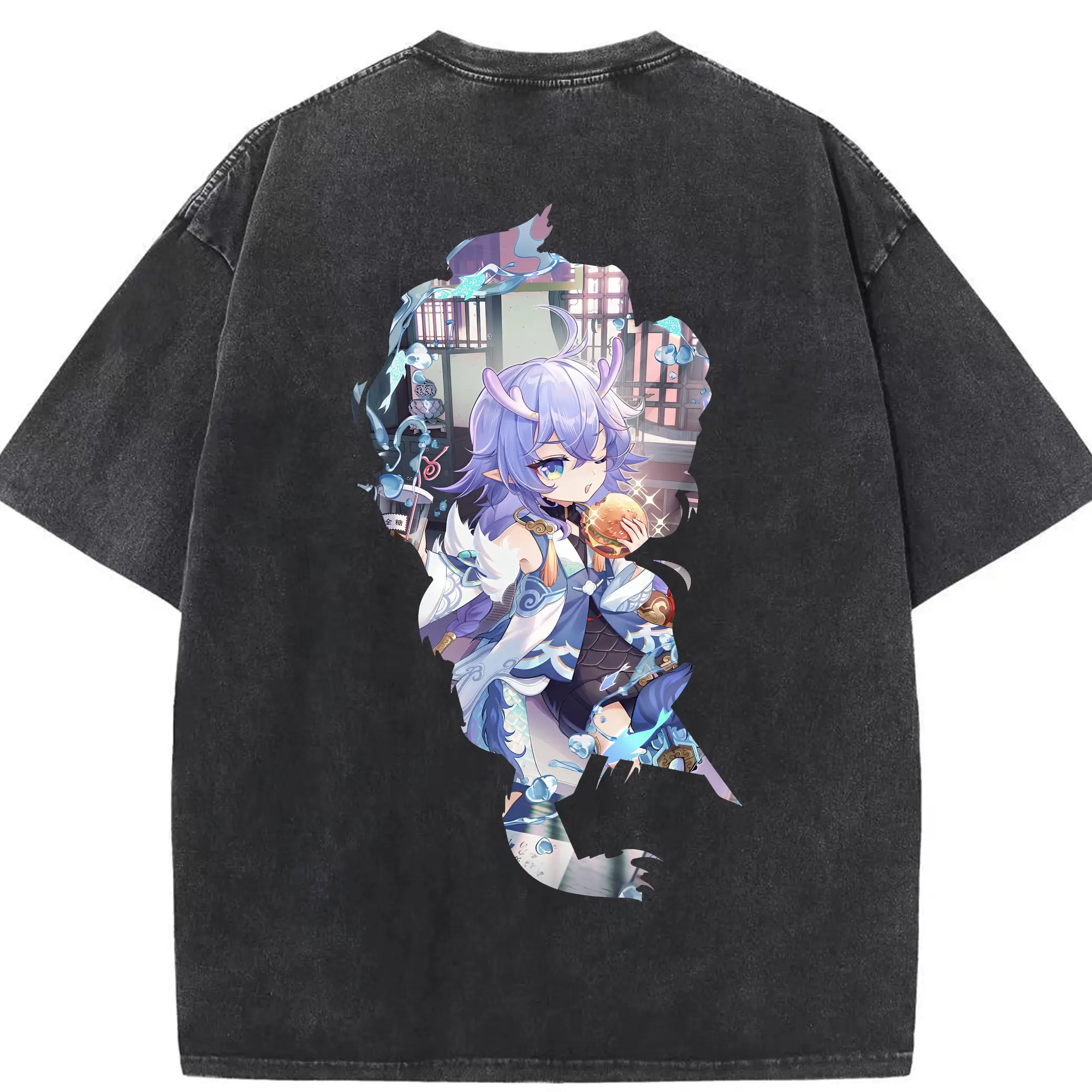 崩壊：スターレイル グッズ 白露 - 綿100％ ヴィンテージ風 半袖Tシャツ ・ 背面プリント ・ 柔らか肌触り ・ 通気性 快適 ・ スポーツ カジュアル 外出用