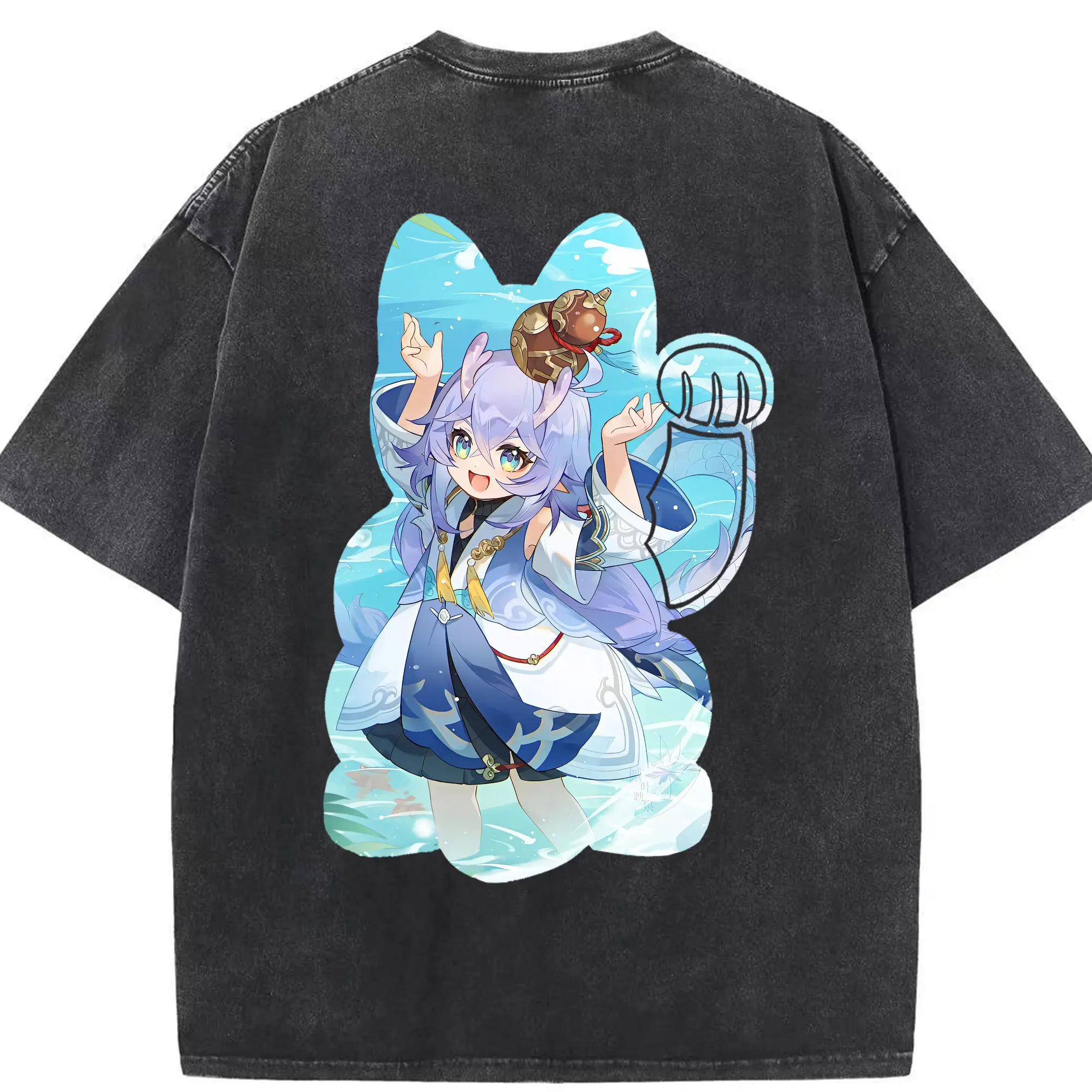 崩壊：スターレイル グッズ 白露 - 綿100％ ヴィンテージ風 半袖Tシャツ ・ 背面プリント ・ 柔らか肌触り ・ 通気性 快適 ・ スポーツ カジュアル 外出用