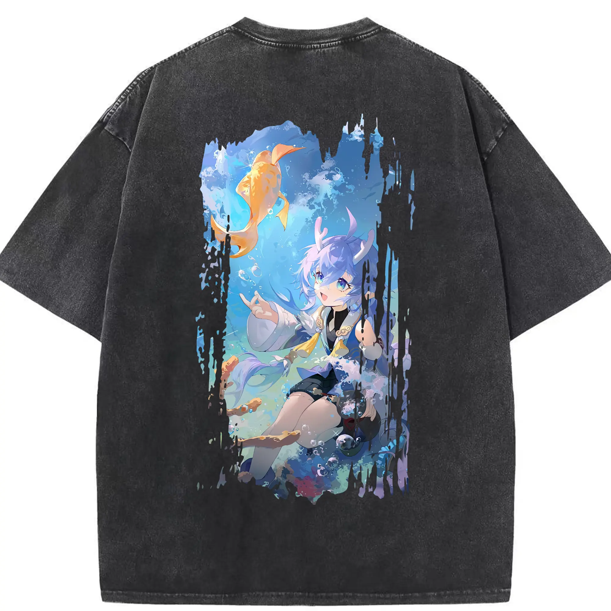 崩壊：スターレイル グッズ 白露 - 綿100％ ヴィンテージ風 半袖Tシャツ ・ 背面プリント ・ 柔らか肌触り ・ 通気性 快適 ・ スポーツ カジュアル 外出用