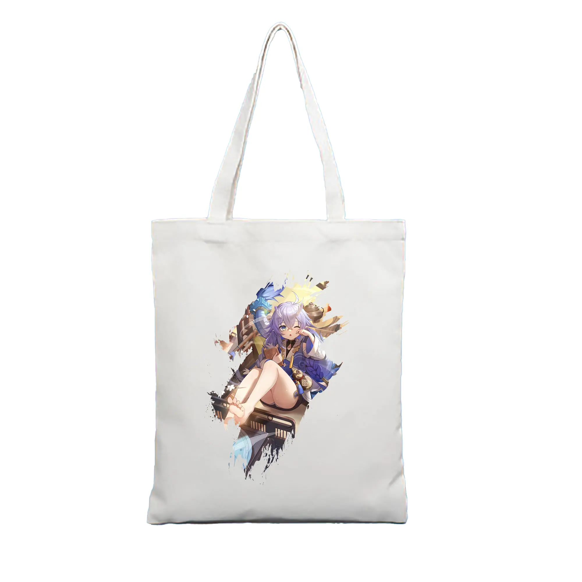 崩壊：スターレイル グッズ 白露 - 縦型キャンバス手提げバッグ（トートバッグ） ・ キャンバス素材 ・ ショッピング用 ・ 軽量 丈夫 お手入れ簡単