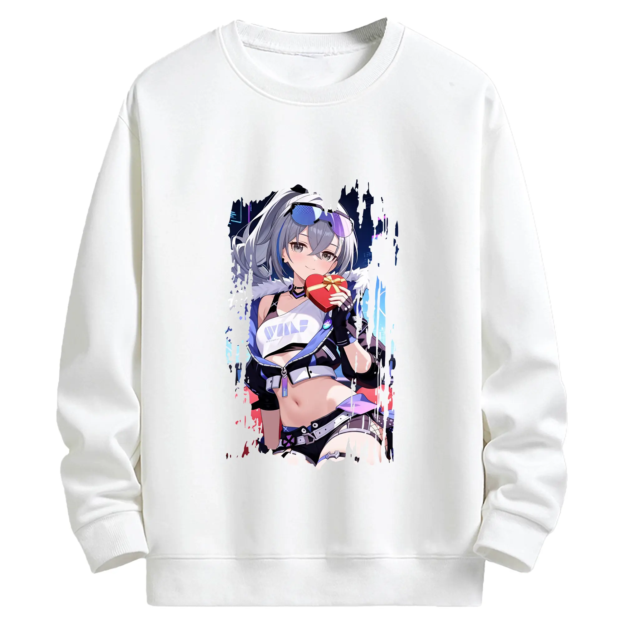 崩壊：スターレイル グッズ 銀狼 - キッズ クルーネックスウェットシャツ ・ フロントプリント ・ 綿80％ ポリエステル20％ ・ 快適 通学 スポーツ 日常使い お散歩用