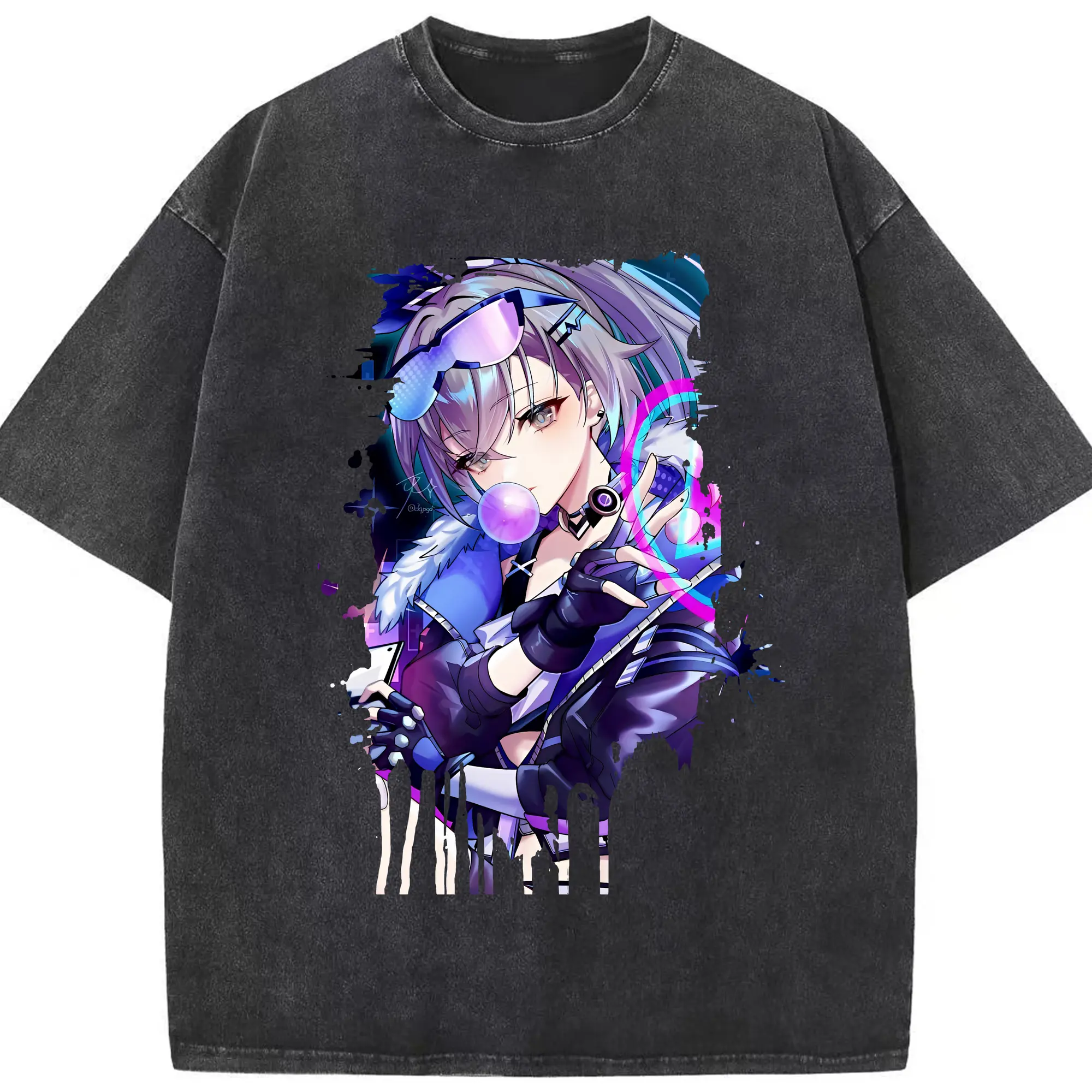 崩壊：スターレイル グッズ 銀狼 - 綿100％ ヴィンテージ風 半袖Tシャツ ・ フロントプリント ・ 柔らか肌触り ・ 通気性 快適 ・ スポーツ カジュアル 外出用