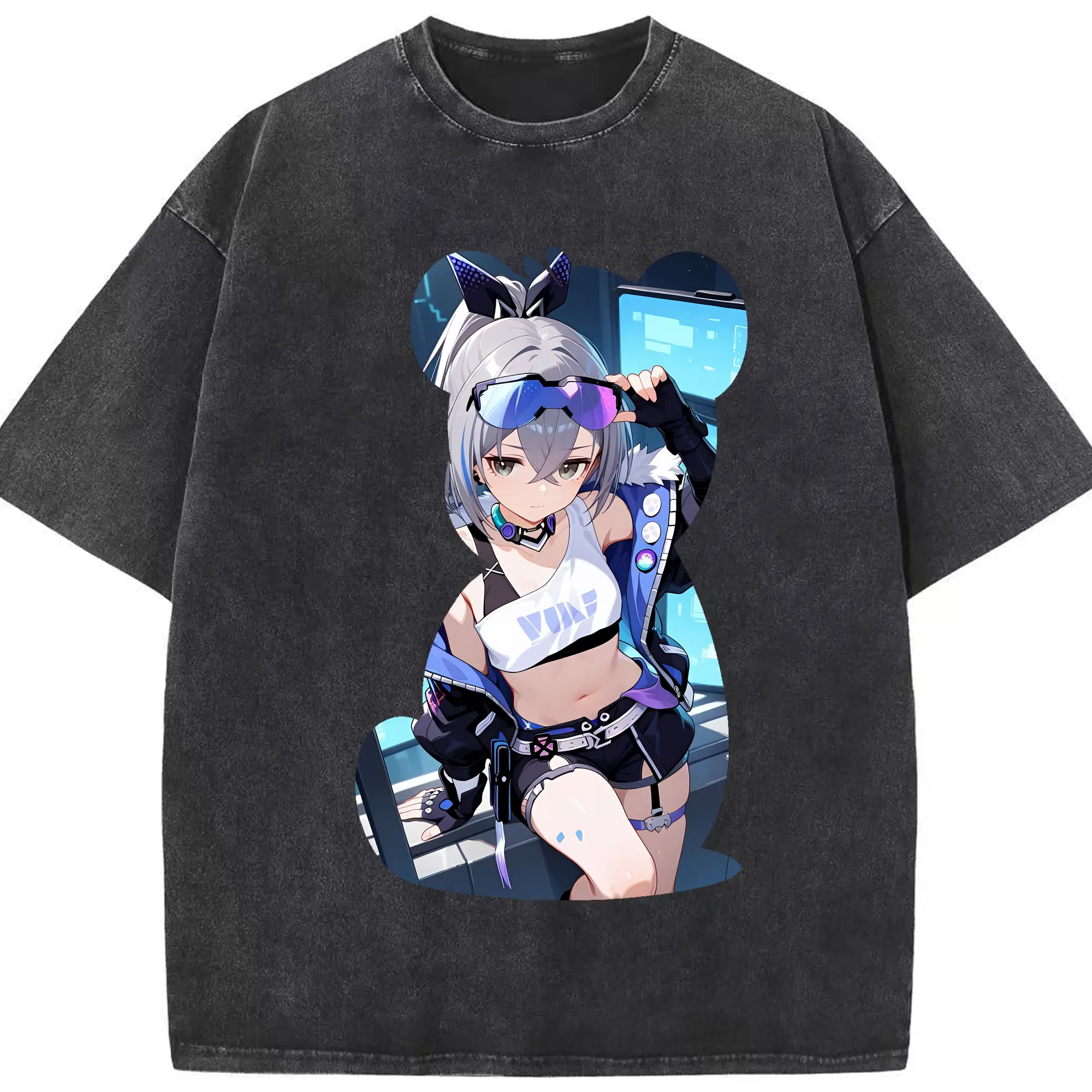 崩壊：スターレイル グッズ 銀狼 - 綿100％ ヴィンテージ風 半袖Tシャツ ・ フロントプリント ・ 柔らか肌触り ・ 通気性 快適 ・ スポーツ カジュアル 外出用