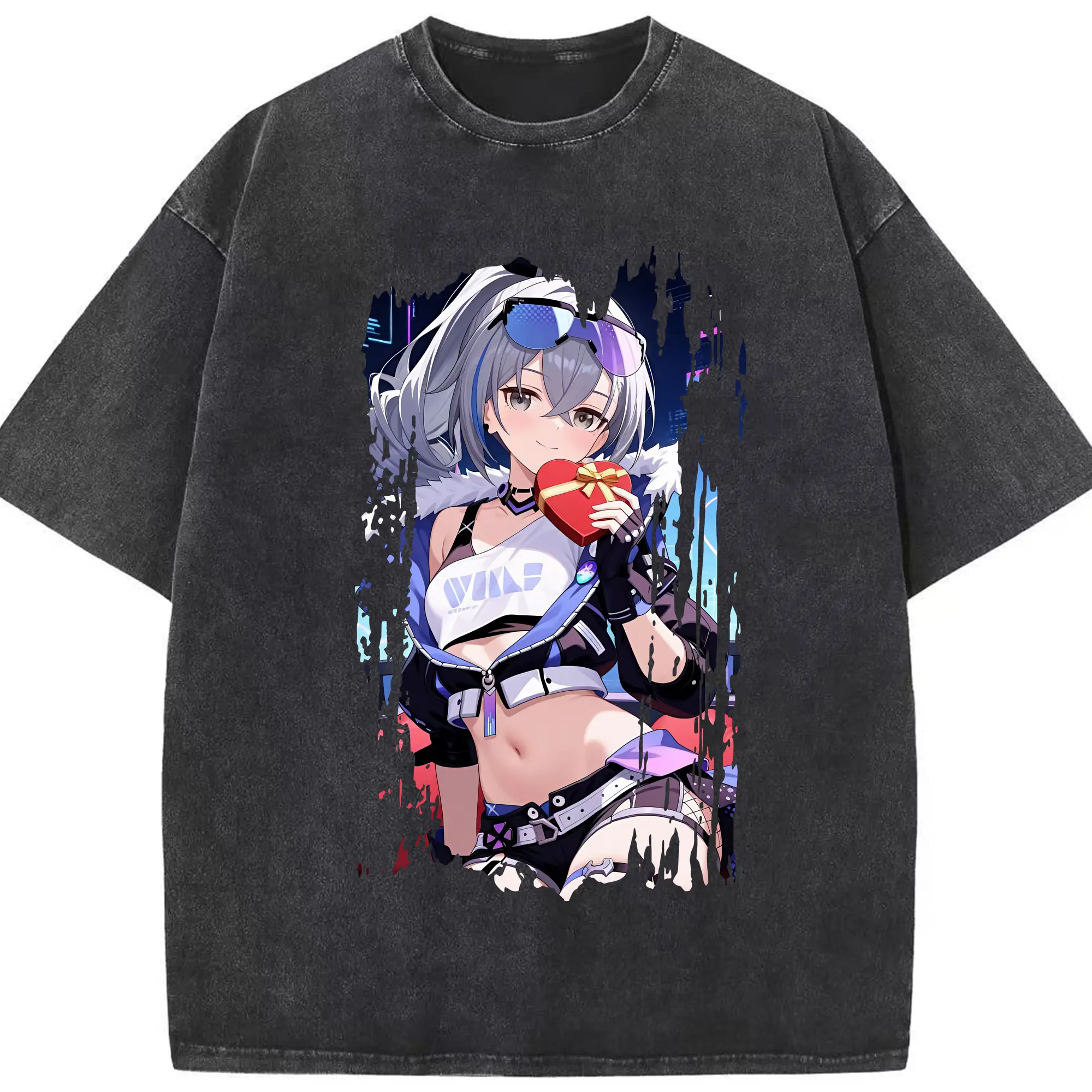 崩壊：スターレイル グッズ 銀狼 - 綿100％ ヴィンテージ風 半袖Tシャツ ・ フロントプリント ・ 柔らか肌触り ・ 通気性 快適 ・ スポーツ カジュアル 外出用