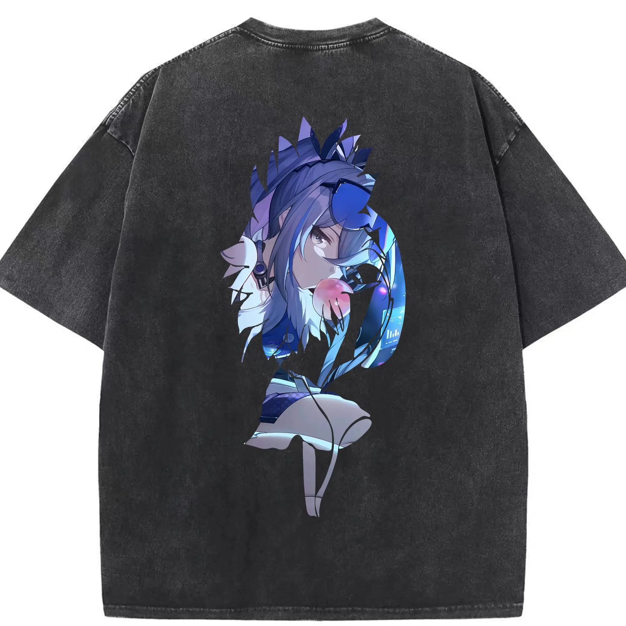 崩壊：スターレイル グッズ 銀狼 - 綿100％ ヴィンテージ風 半袖Tシャツ ・ 背面プリント ・ 柔らか肌触り ・ 通気性 快適 ・ スポーツ カジュアル 外出用