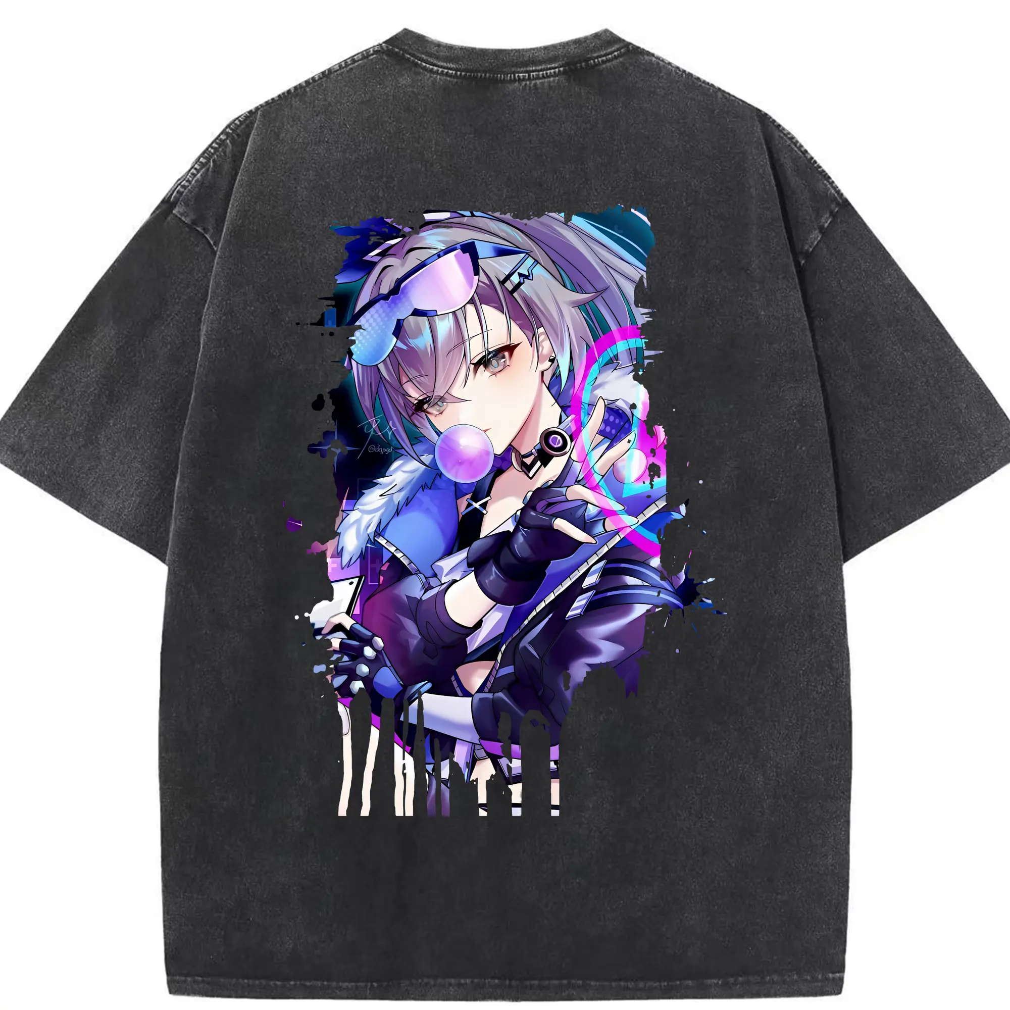崩壊：スターレイル グッズ 銀狼 - 綿100％ ヴィンテージ風 半袖Tシャツ ・ 背面プリント ・ 柔らか肌触り ・ 通気性 快適 ・ スポーツ カジュアル 外出用