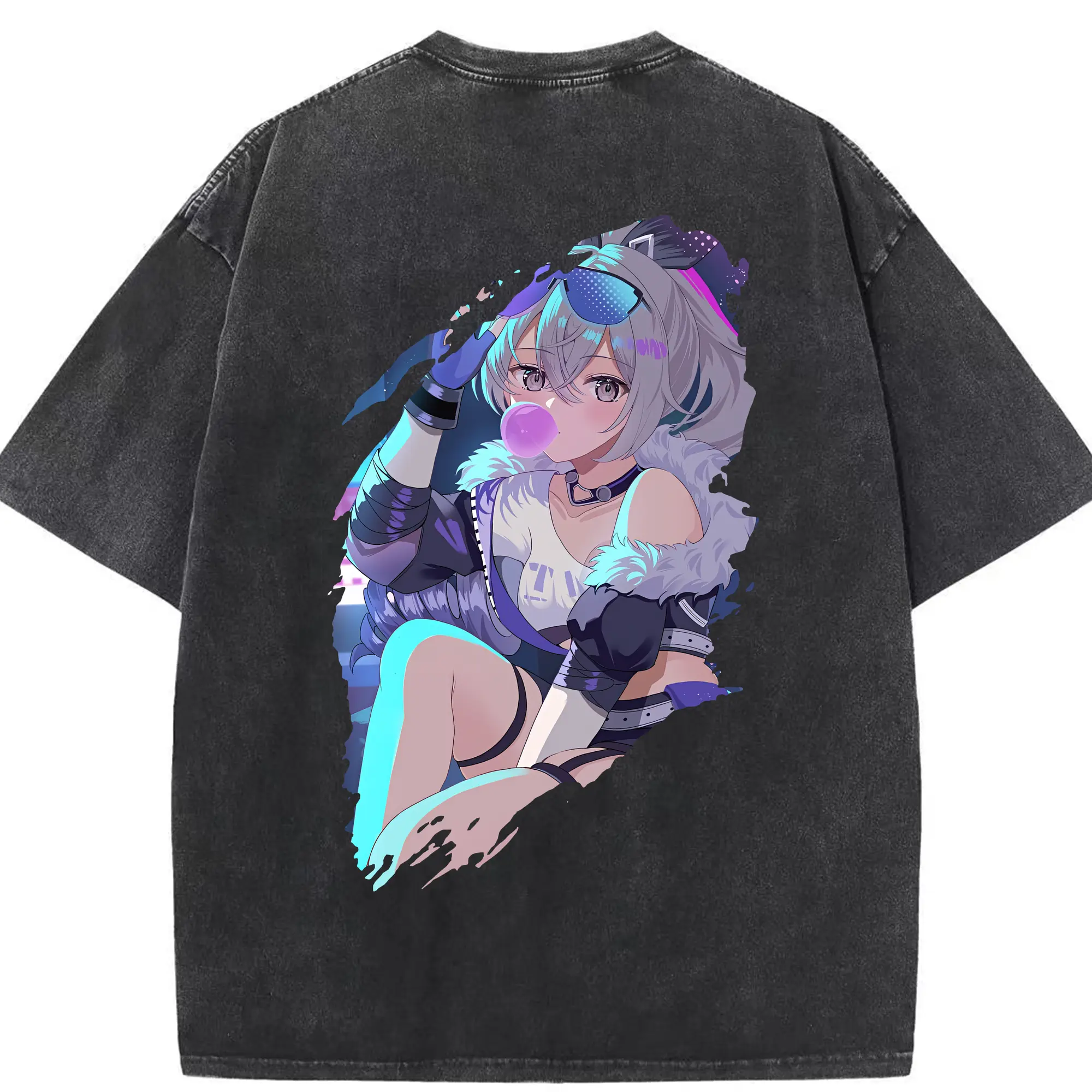 崩壊：スターレイル グッズ 銀狼 - 綿100％ ヴィンテージ風 半袖Tシャツ ・ 背面プリント ・ 柔らか肌触り ・ 通気性 快適 ・ スポーツ カジュアル 外出用