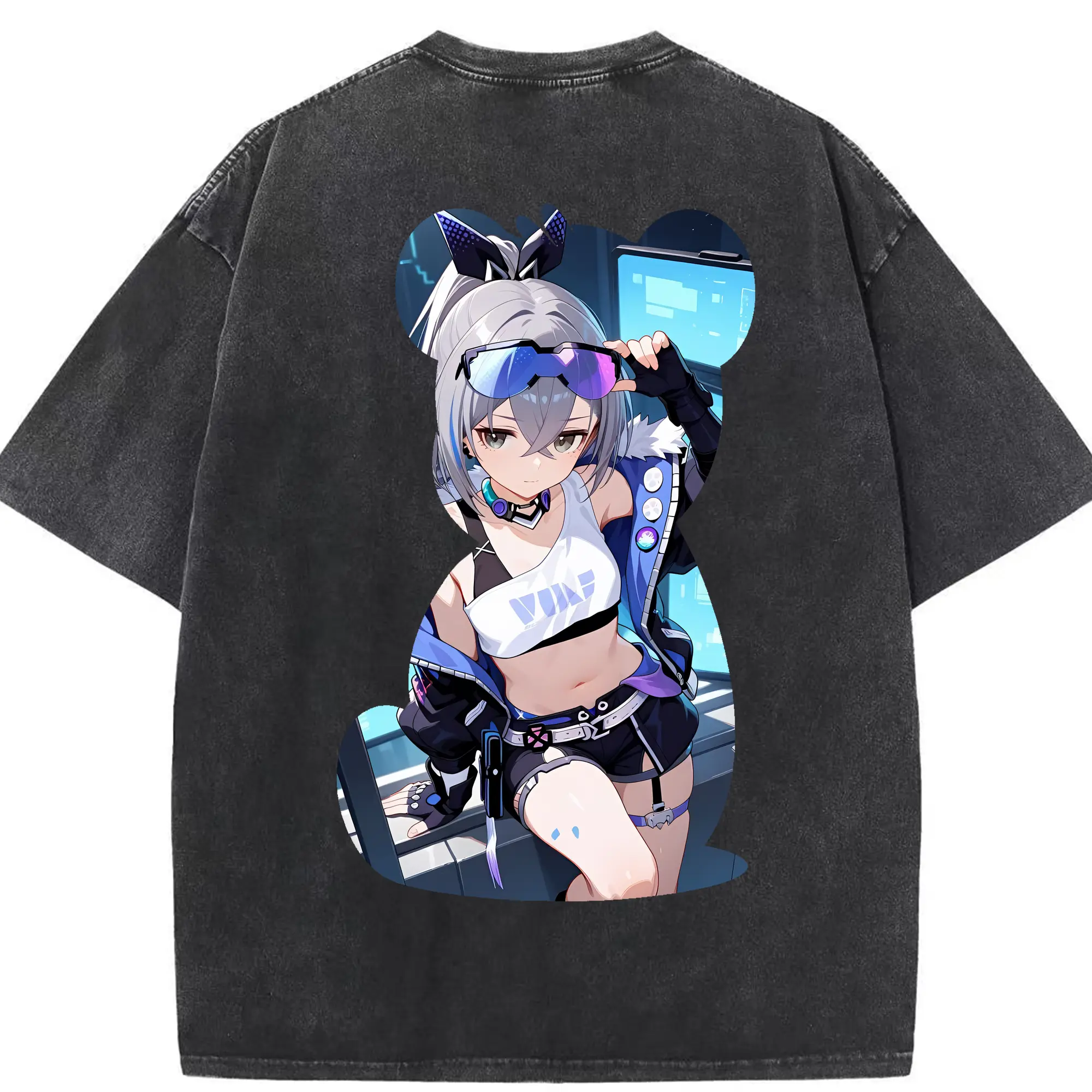 崩壊：スターレイル グッズ 銀狼 - 綿100％ ヴィンテージ風 半袖Tシャツ ・ 背面プリント ・ 柔らか肌触り ・ 通気性 快適 ・ スポーツ カジュアル 外出用