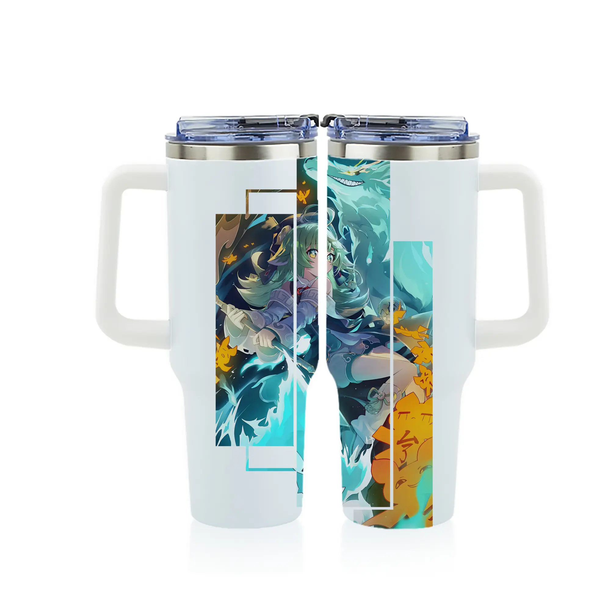 崩壊：スターレイル グッズ フォフォ - 1200mL フルプリント車用タンブラー ・ 304ステンレス 内側 ・ 201ステンレス 外側 ・ 保温 保冷 ・ 通勤 ドライブ アウトドア用