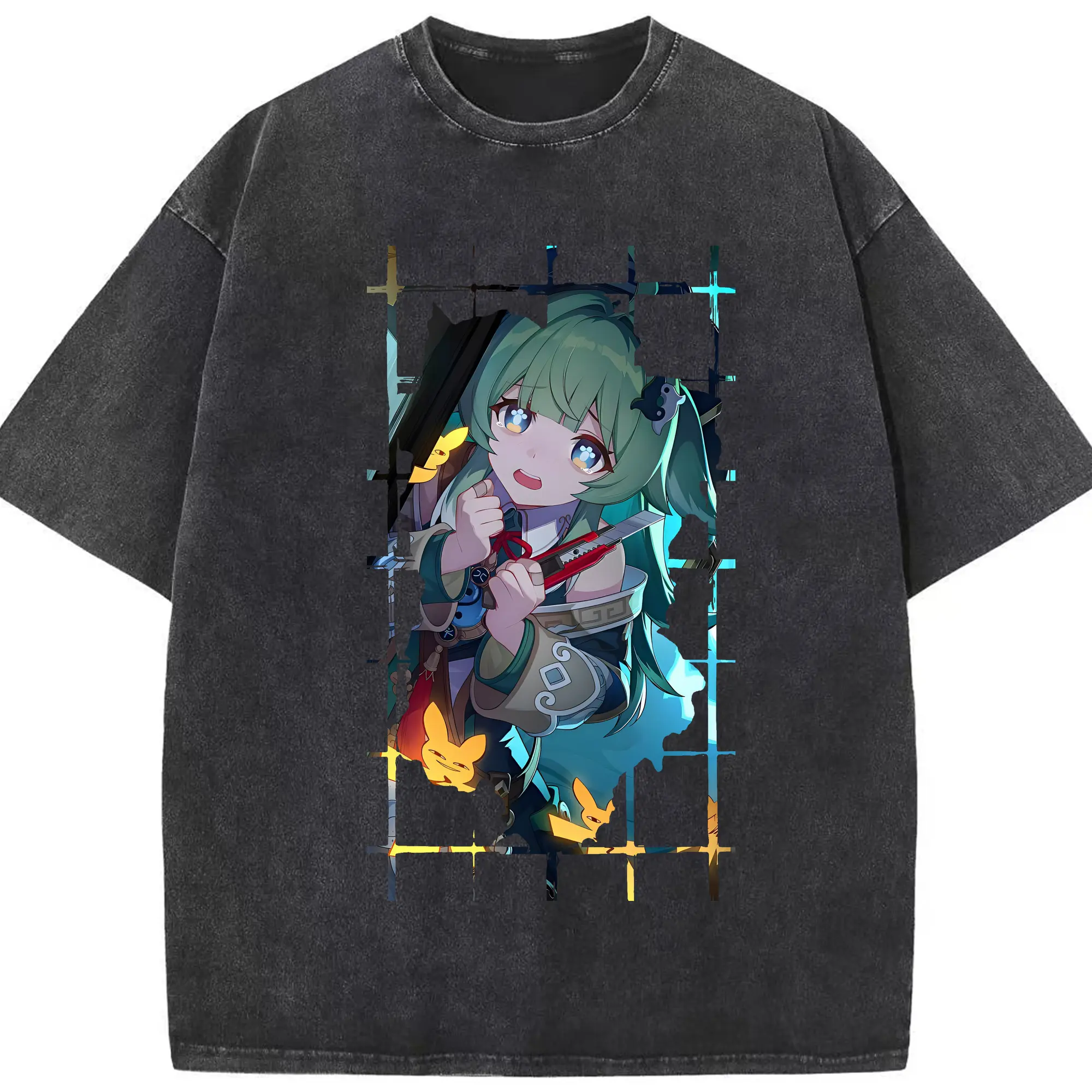 崩壊：スターレイル グッズ フォフォ - 綿100％ ヴィンテージ風 半袖Tシャツ ・ フロントプリント ・ 柔らか肌触り ・ 通気性 快適 ・ スポーツ カジュアル 外出用
