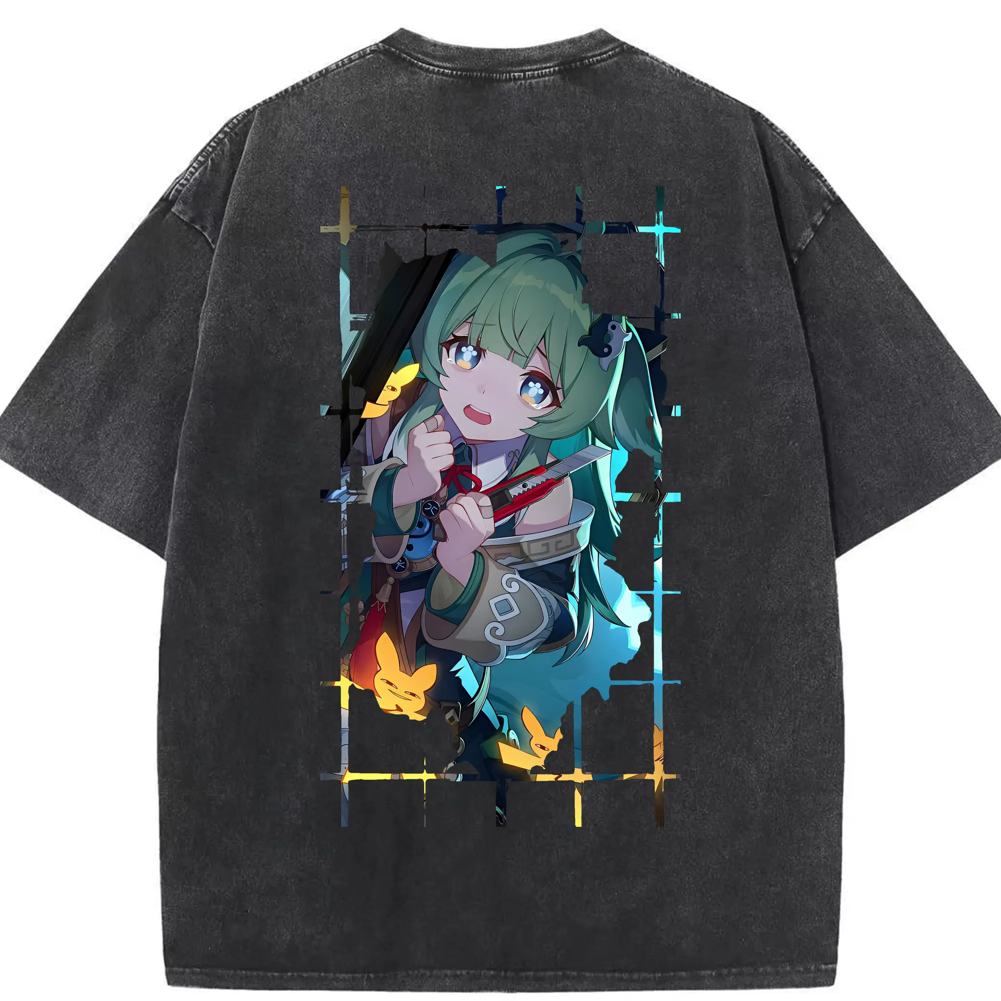 崩壊：スターレイル グッズ フォフォ - 綿100％ ヴィンテージ風 半袖Tシャツ ・ 背面プリント ・ 柔らか肌触り ・ 通気性 快適 ・ スポーツ カジュアル 外出用