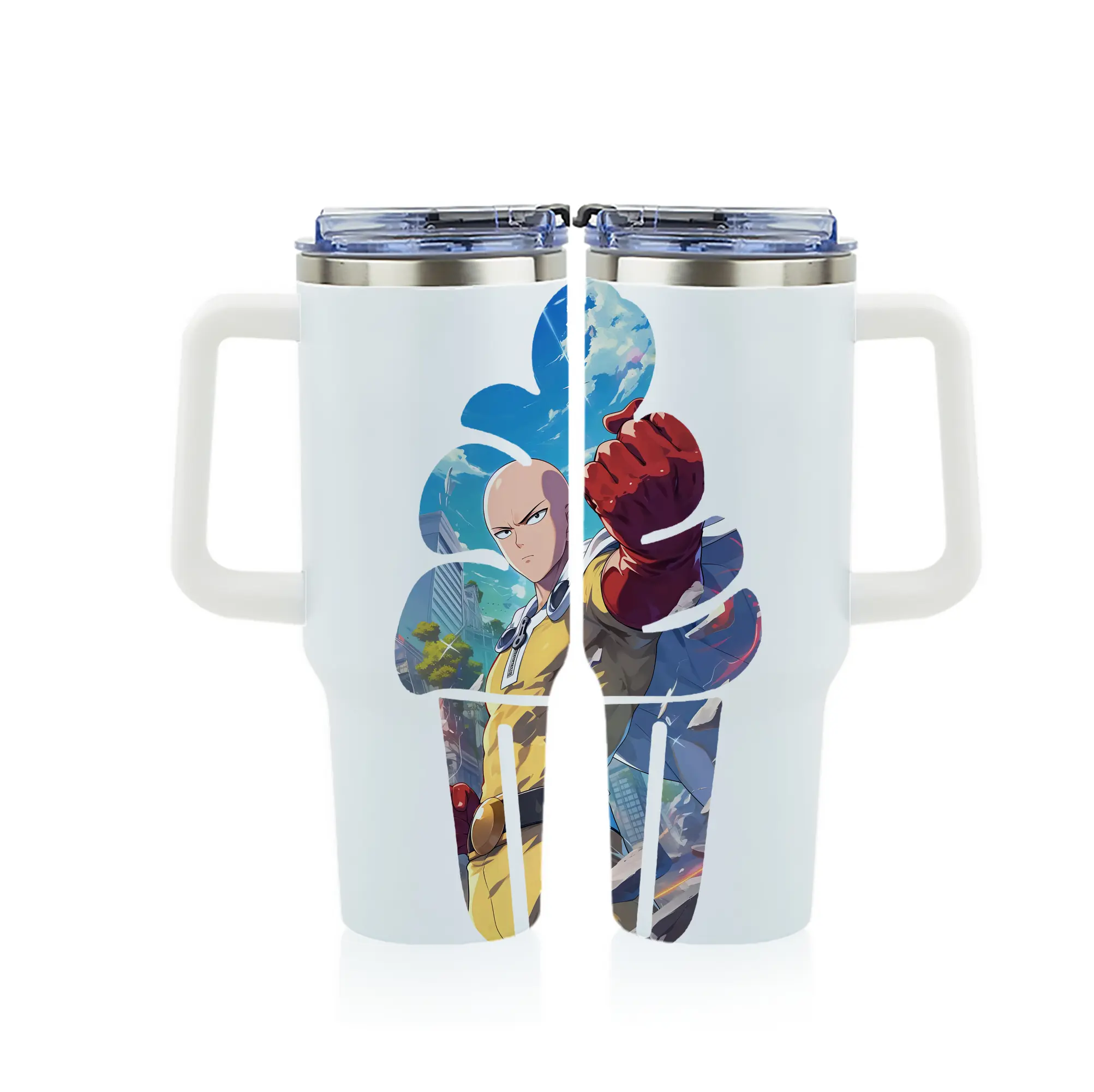 ワンパンマン グッズ サイタマ - 1200mL フルプリント車用タンブラー ・ 304ステンレス 内側 ・ 201ステンレス 外側 ・ 保温 保冷 ・ 通勤 ドライブ アウトドア用