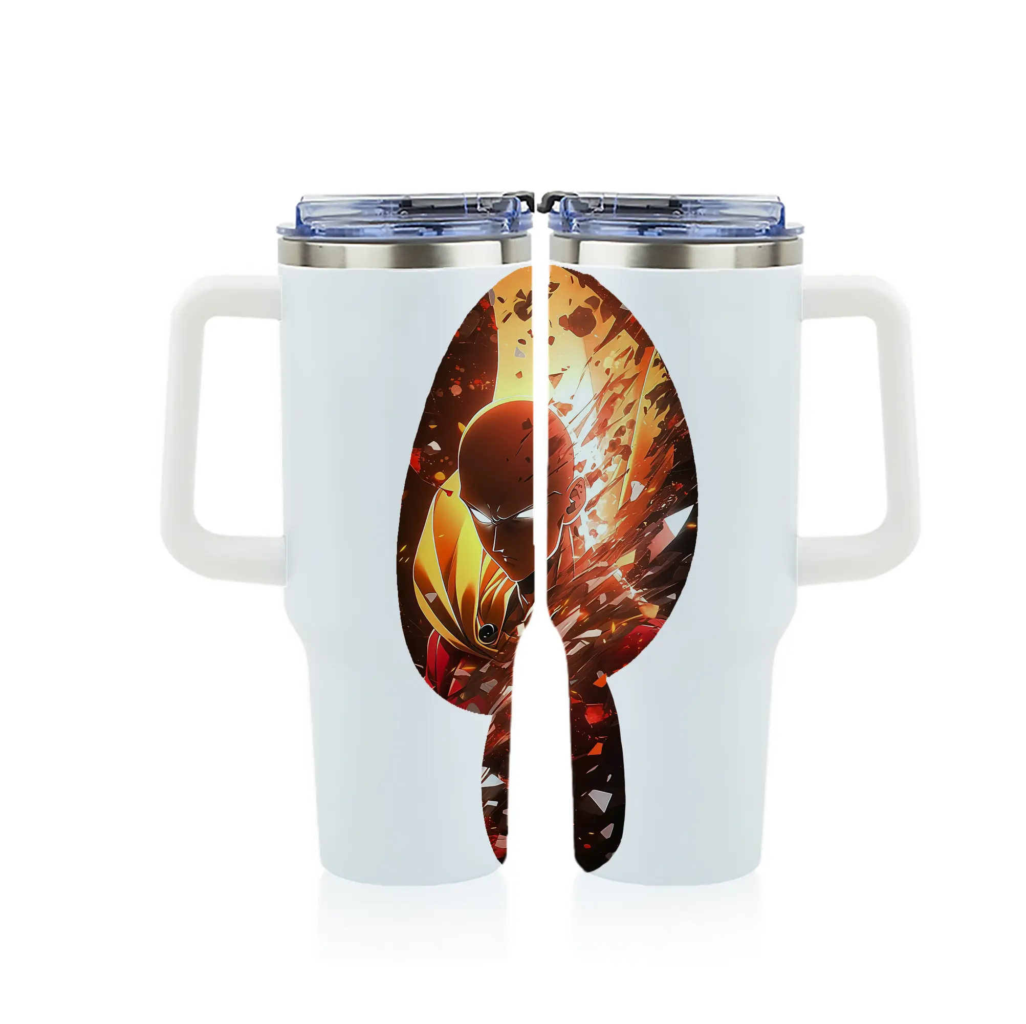 ワンパンマン グッズ サイタマ - 1200mL フルプリント車用タンブラー ・ 304ステンレス 内側 ・ 201ステンレス 外側 ・ 保温 保冷 ・ 通勤 ドライブ アウトドア用