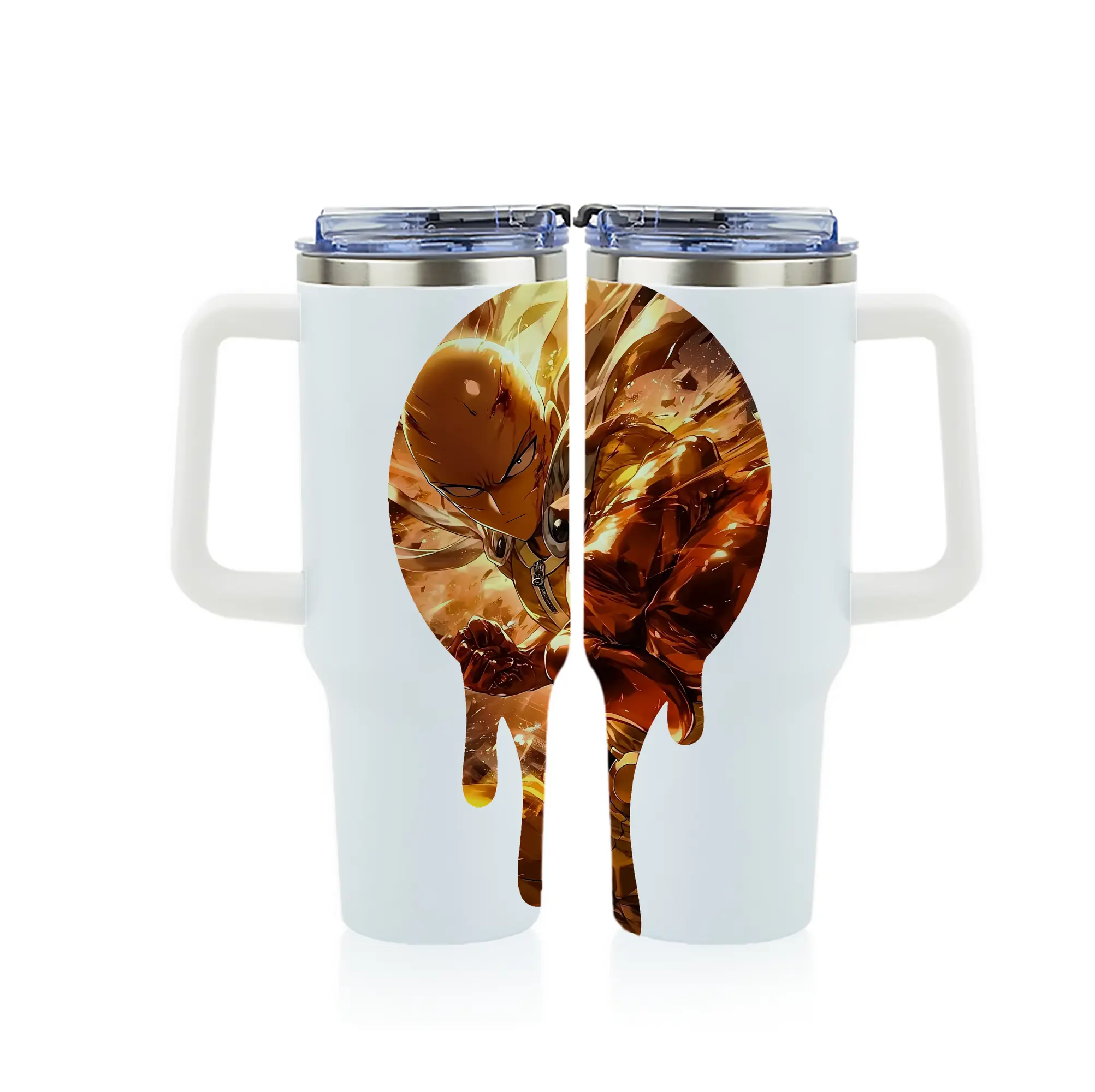 ワンパンマン グッズ サイタマ - 1200mL フルプリント車用タンブラー ・ 304ステンレス 内側 ・ 201ステンレス 外側 ・ 保温 保冷 ・ 通勤 ドライブ アウトドア用