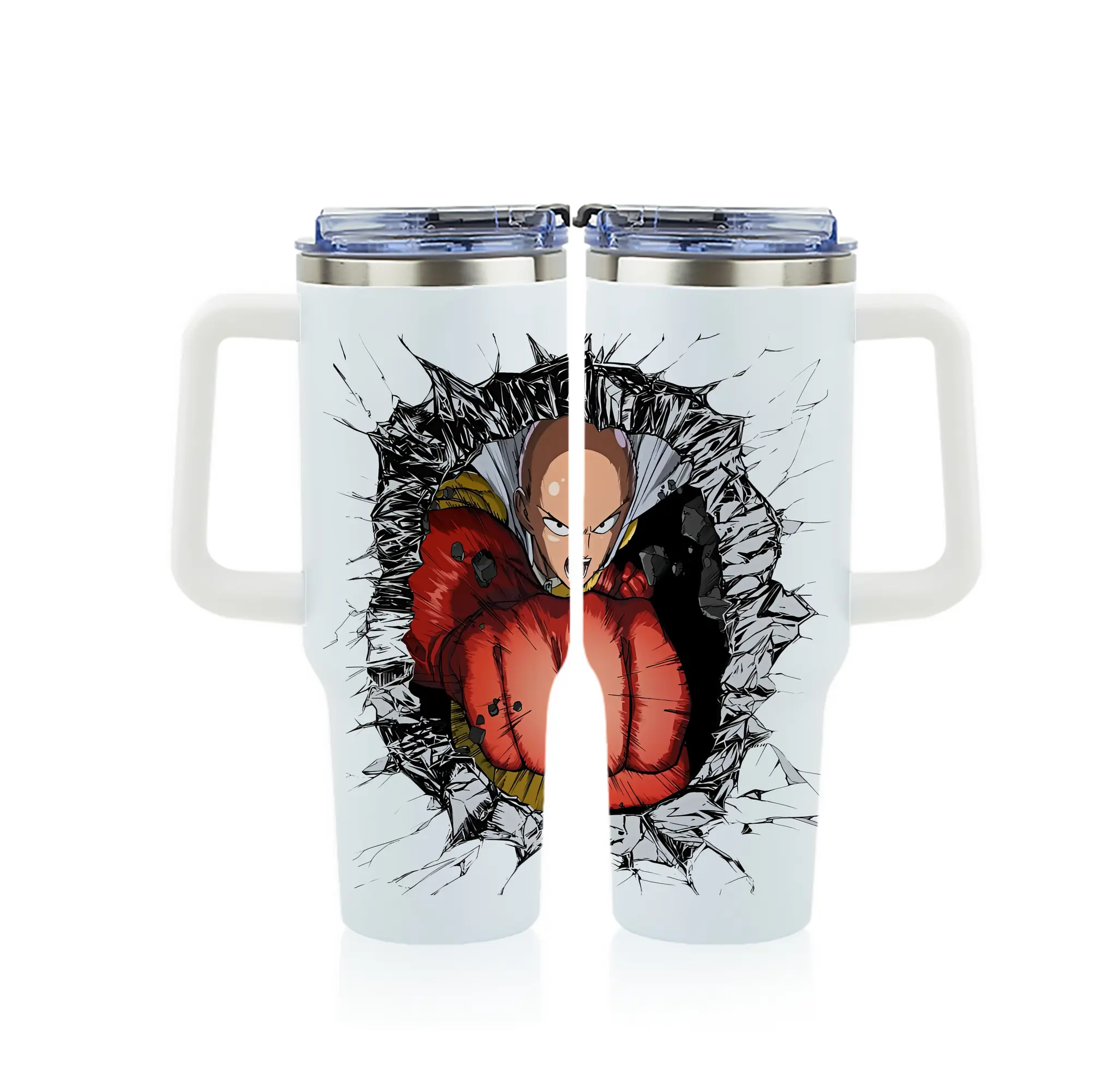 ワンパンマン グッズ サイタマ - 1200mL フルプリント車用タンブラー ・ 304ステンレス 内側 ・ 201ステンレス 外側 ・ 保温 保冷 ・ 通勤 ドライブ アウトドア用