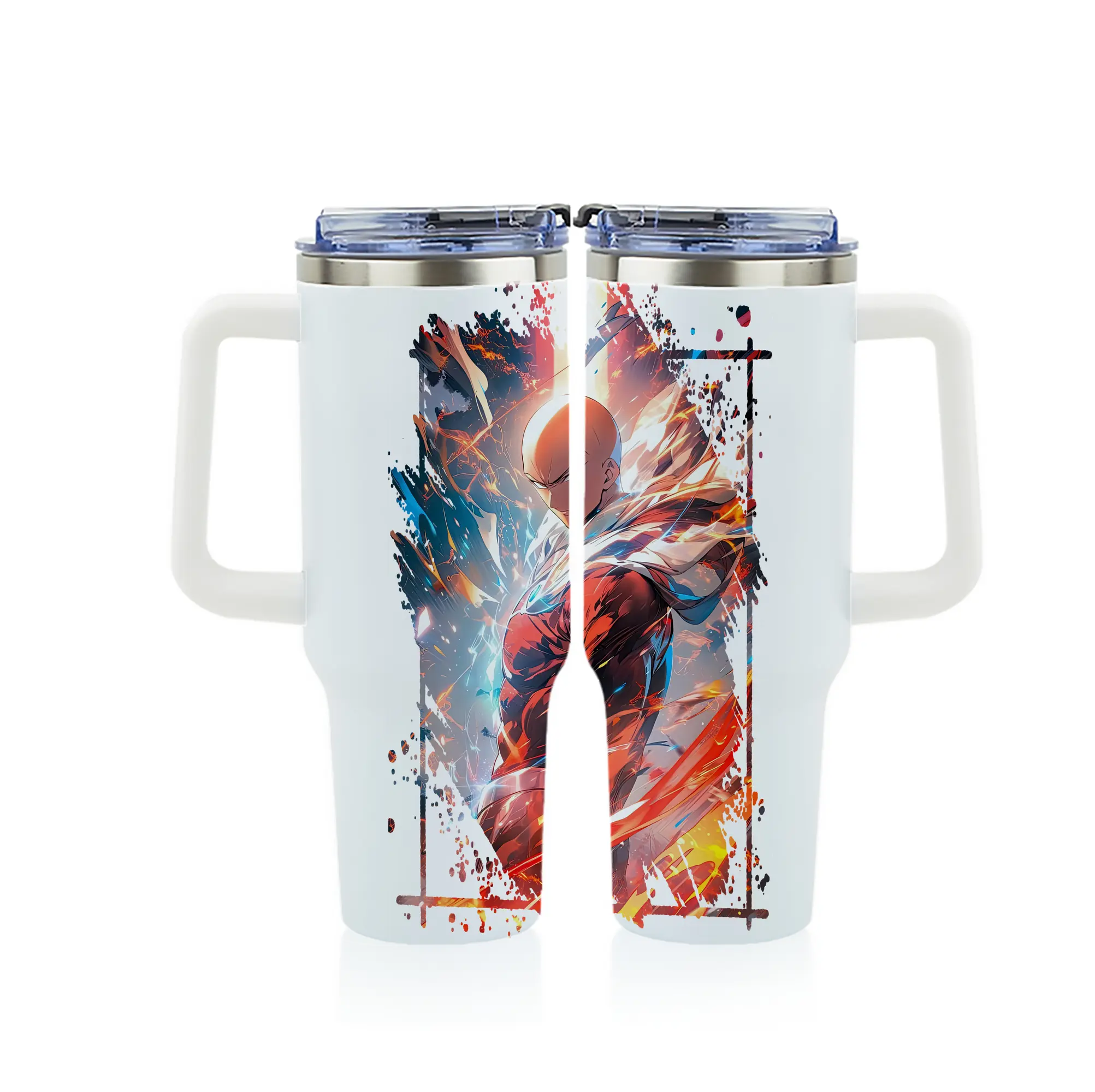 ワンパンマン グッズ サイタマ - 1200mL フルプリント車用タンブラー ・ 304ステンレス 内側 ・ 201ステンレス 外側 ・ 保温 保冷 ・ 通勤 ドライブ アウトドア用