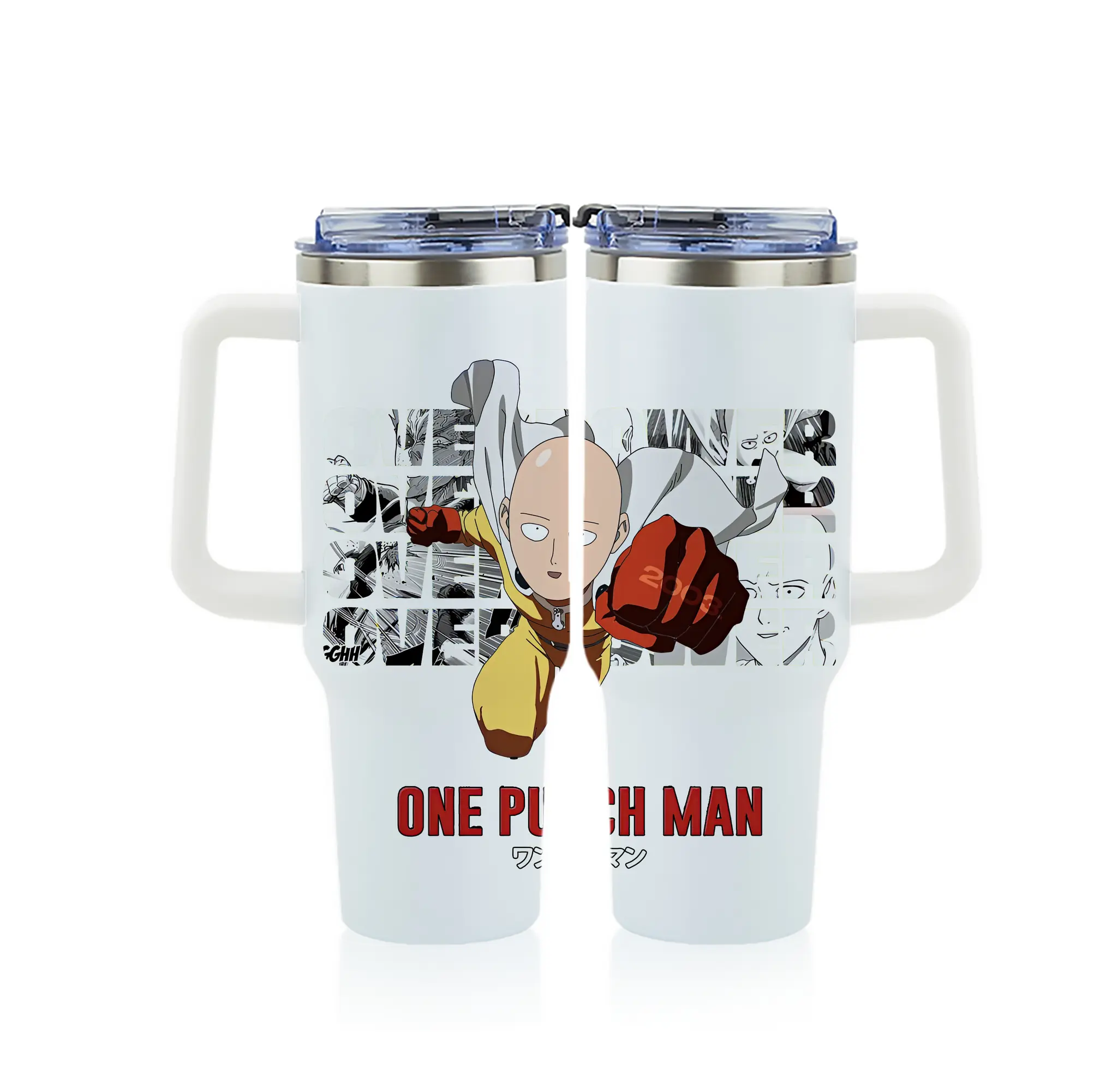ワンパンマン グッズ サイタマ - 1200mL フルプリント車用タンブラー ・ 304ステンレス 内側 ・ 201ステンレス 外側 ・ 保温 保冷 ・ 通勤 ドライブ アウトドア用