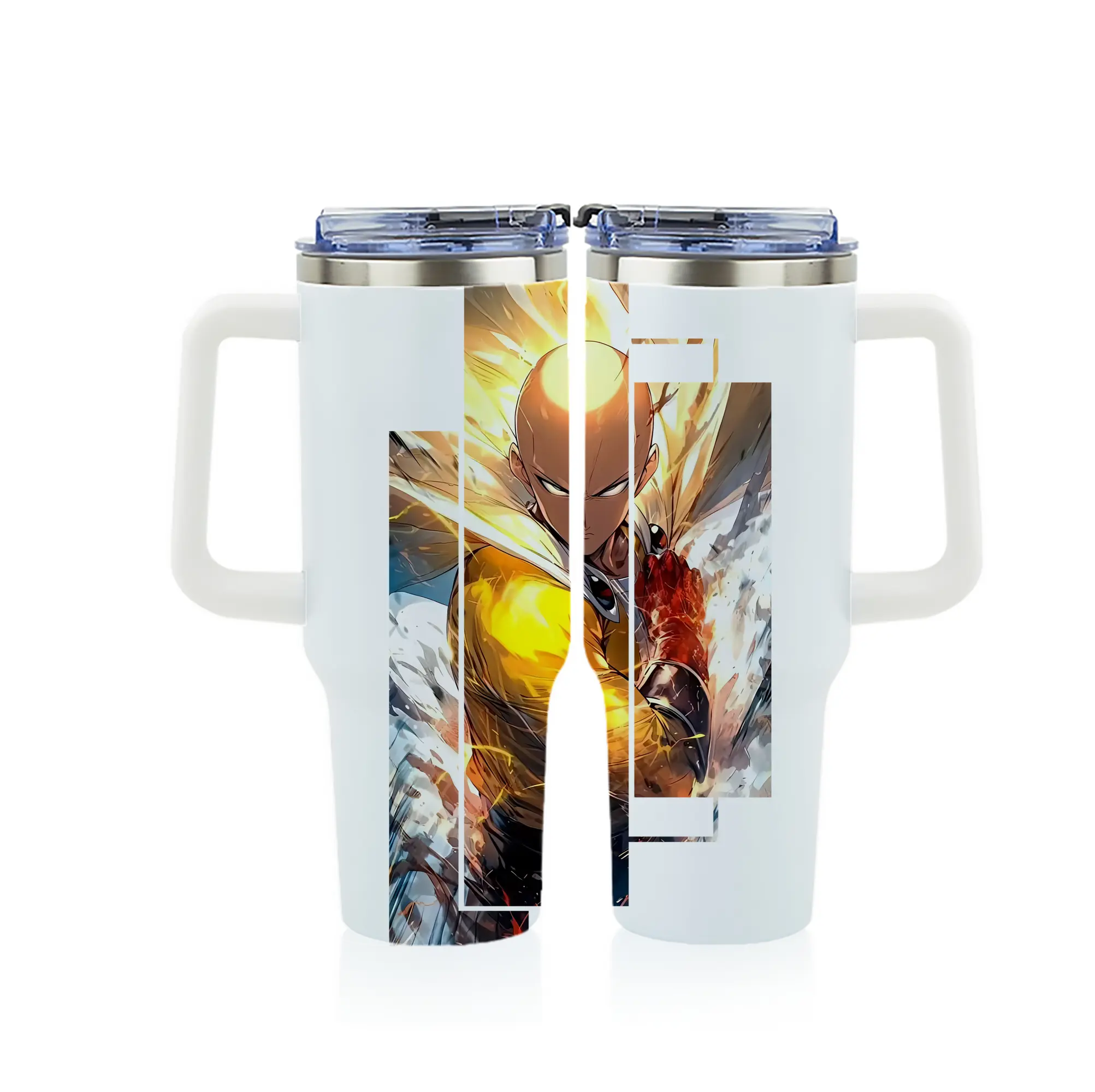 ワンパンマン グッズ サイタマ - 1200mL フルプリント車用タンブラー ・ 304ステンレス 内側 ・ 201ステンレス 外側 ・ 保温 保冷 ・ 通勤 ドライブ アウトドア用