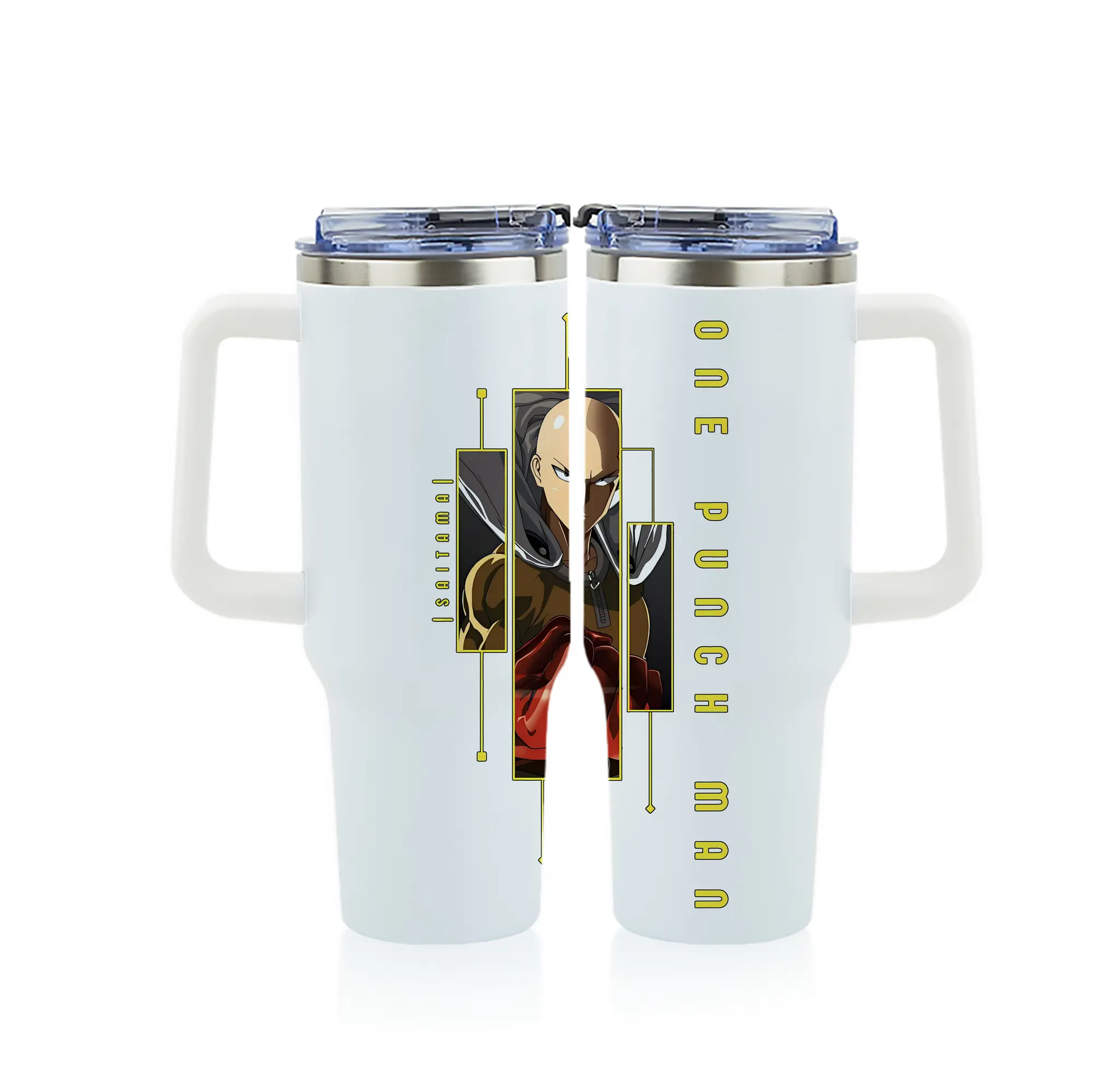 ワンパンマン グッズ サイタマ - 1200mL フルプリント車用タンブラー ・ 304ステンレス 内側 ・ 201ステンレス 外側 ・ 保温 保冷 ・ 通勤 ドライブ アウトドア用