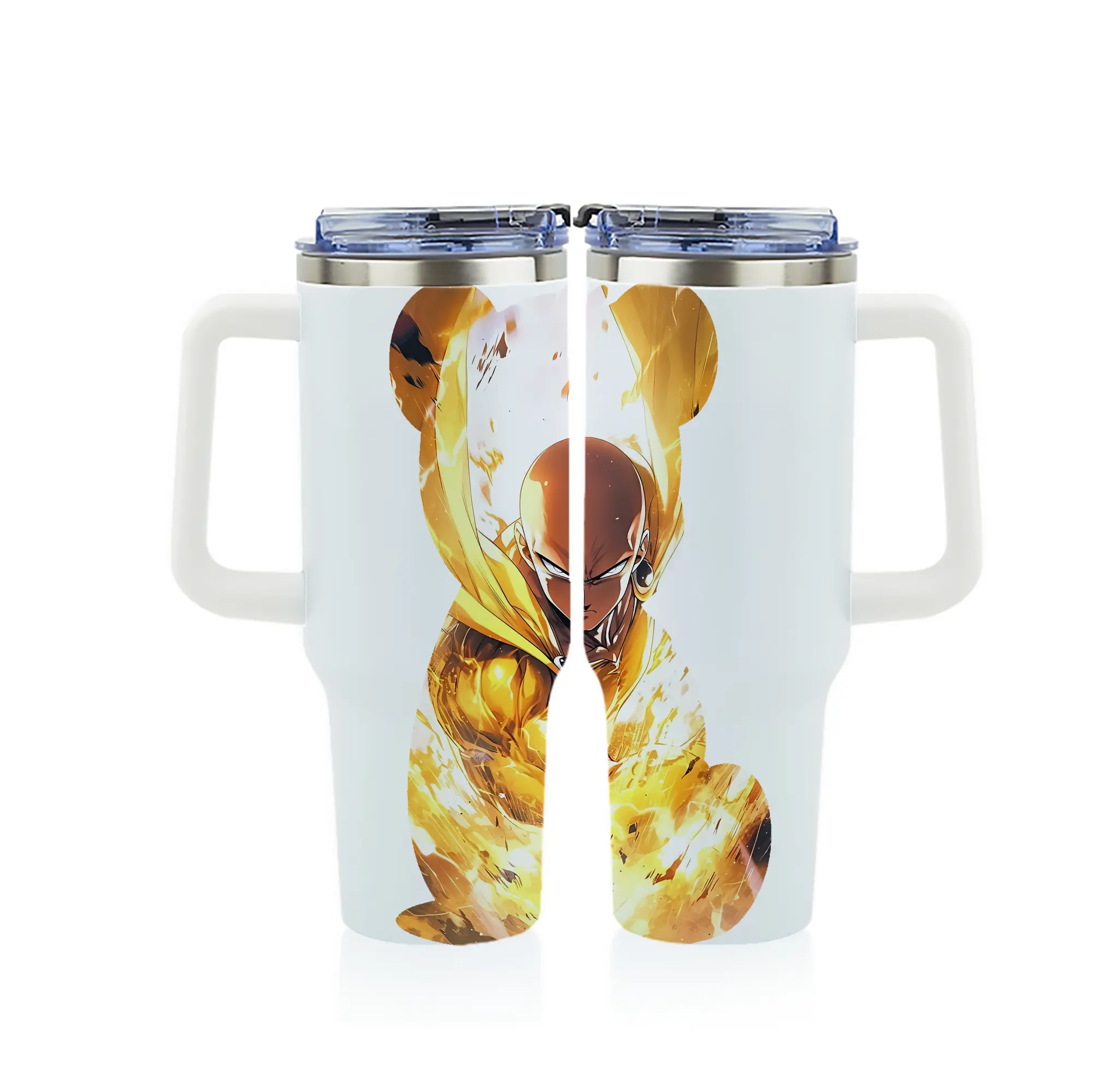 ワンパンマン グッズ サイタマ - 1200mL フルプリント車用タンブラー ・ 304ステンレス 内側 ・ 201ステンレス 外側 ・ 保温 保冷 ・ 通勤 ドライブ アウトドア用