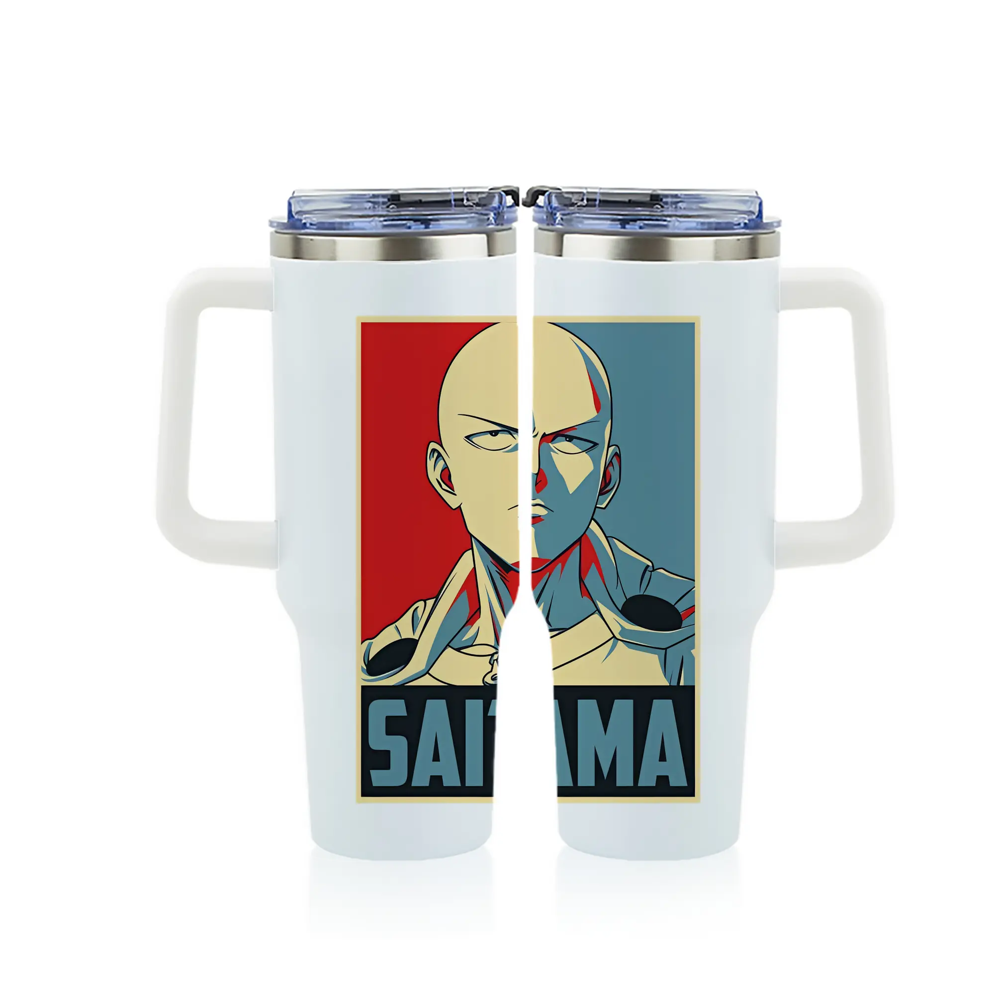 ワンパンマン グッズ サイタマ - 1200mL フルプリント車用タンブラー ・ 304ステンレス 内側 ・ 201ステンレス 外側 ・ 保温 保冷 ・ 通勤 ドライブ アウトドア用