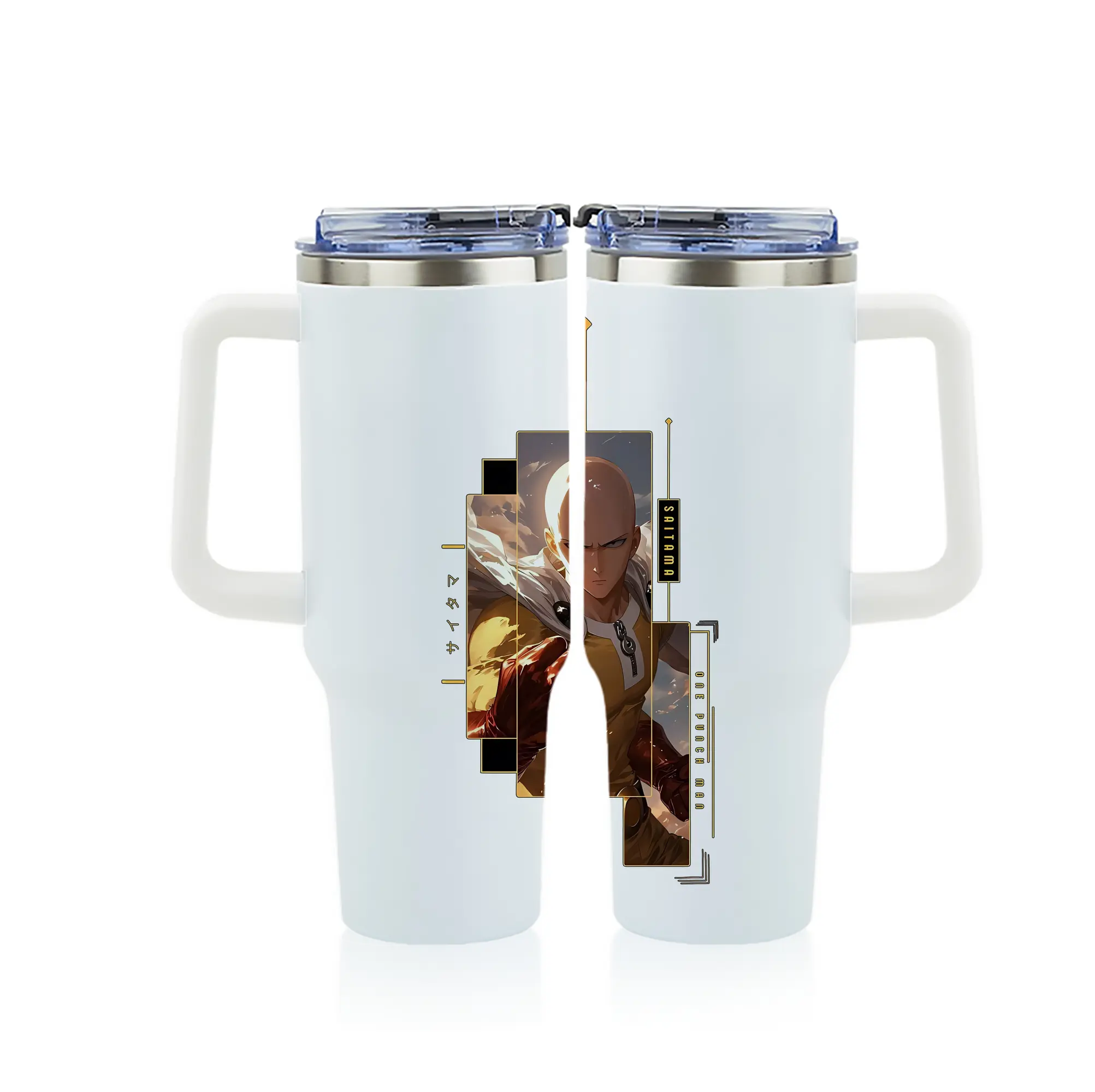 ワンパンマン グッズ サイタマ - 1200mL フルプリント車用タンブラー ・ 304ステンレス 内側 ・ 201ステンレス 外側 ・ 保温 保冷 ・ 通勤 ドライブ アウトドア用