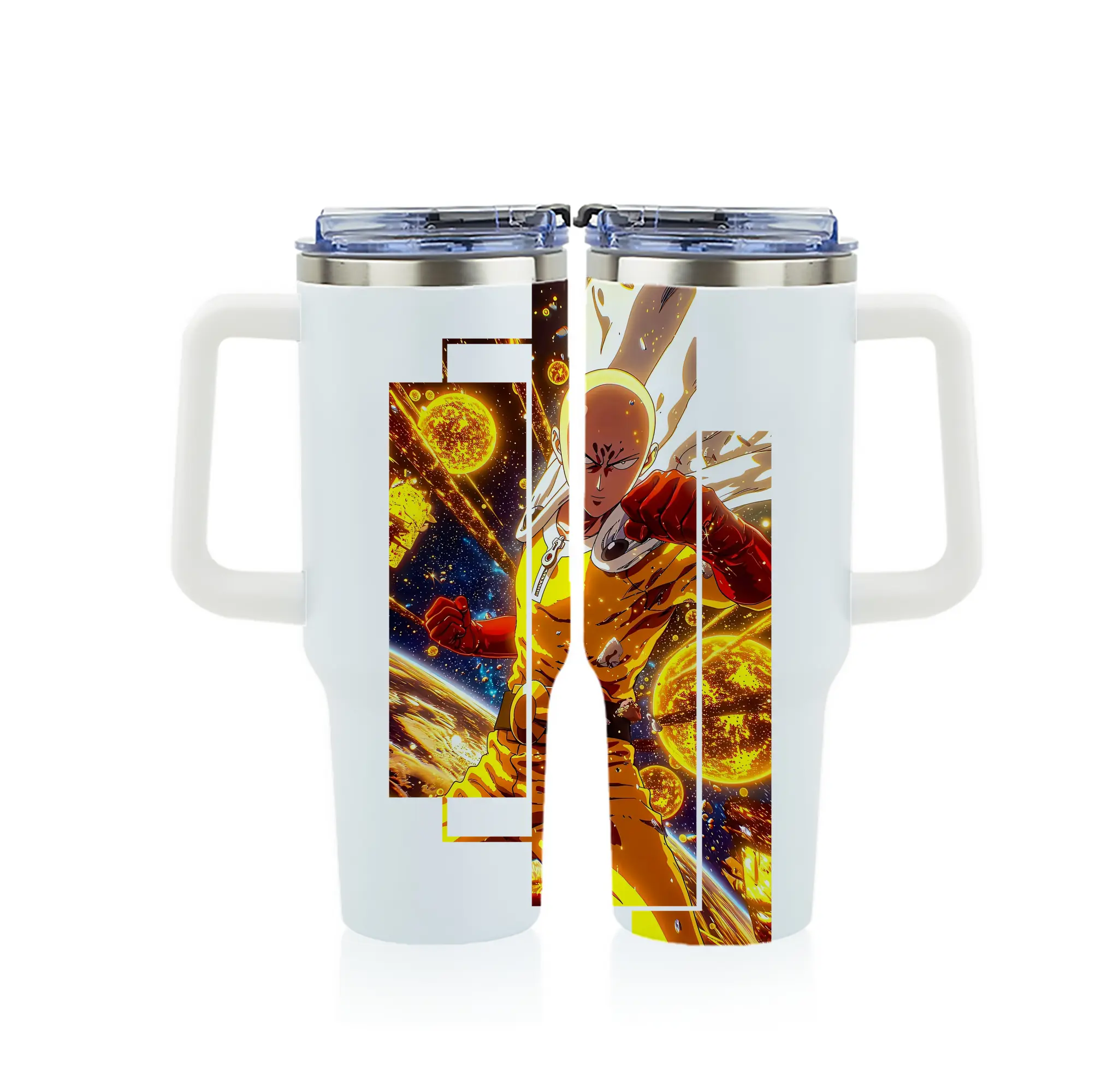 ワンパンマン グッズ サイタマ - 1200mL フルプリント車用タンブラー ・ 304ステンレス 内側 ・ 201ステンレス 外側 ・ 保温 保冷 ・ 通勤 ドライブ アウトドア用