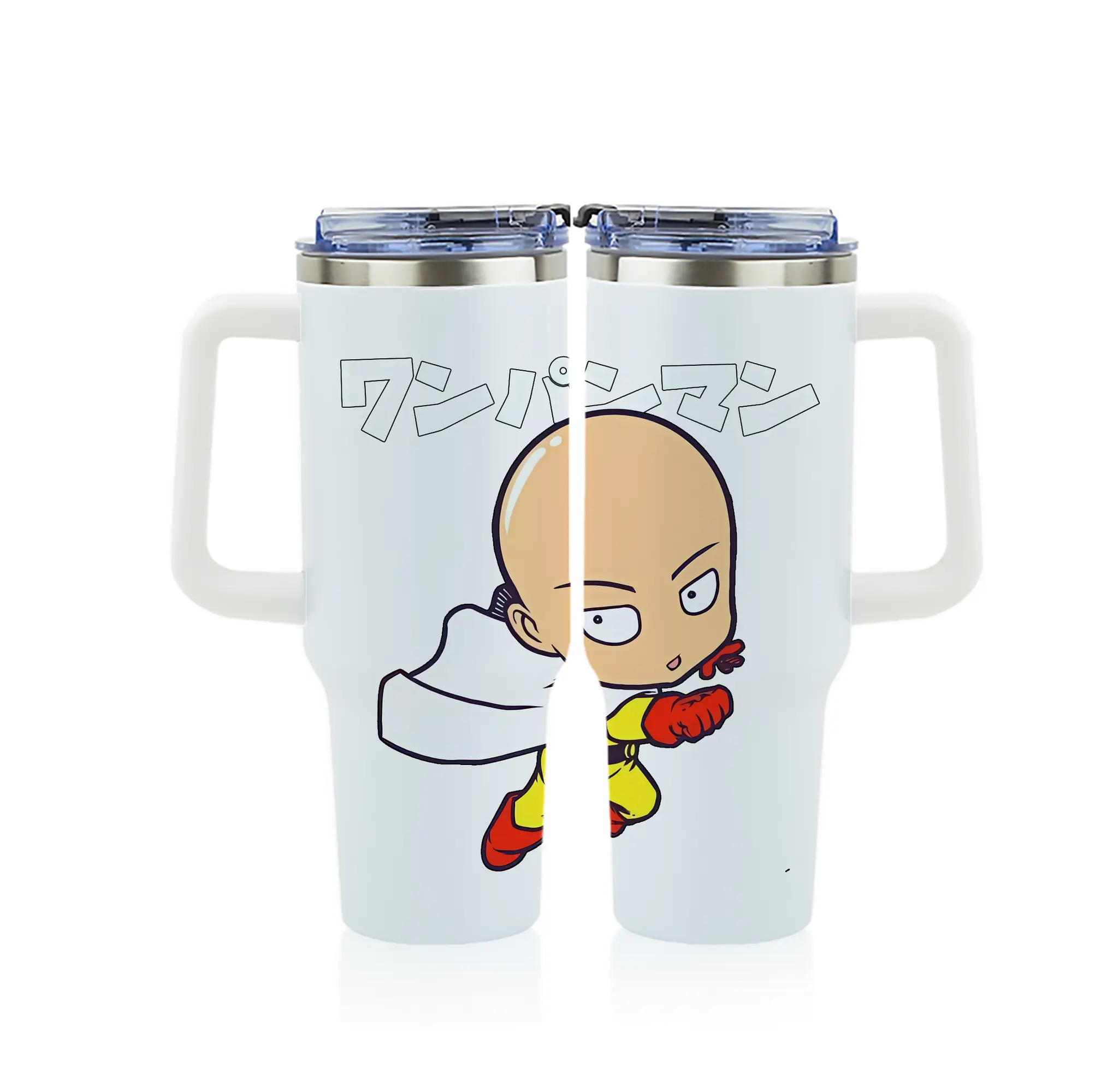 ワンパンマン グッズ サイタマ - 1200mL フルプリント車用タンブラー ・ 304ステンレス 内側 ・ 201ステンレス 外側 ・ 保温 保冷 ・ 通勤 ドライブ アウトドア用