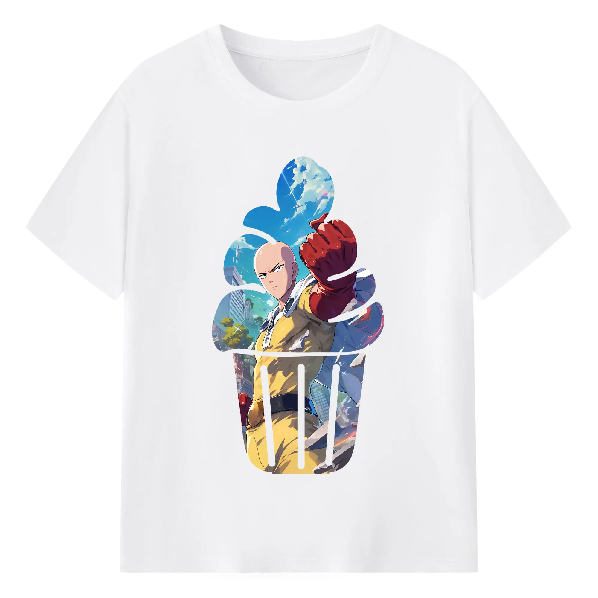 ワンパンマン グッズ サイタマ - 綿100％ 半袖Tシャツ ・ フロントプリント ・ 快適 通気性 ・ 日常使い 散歩 スポーツ用