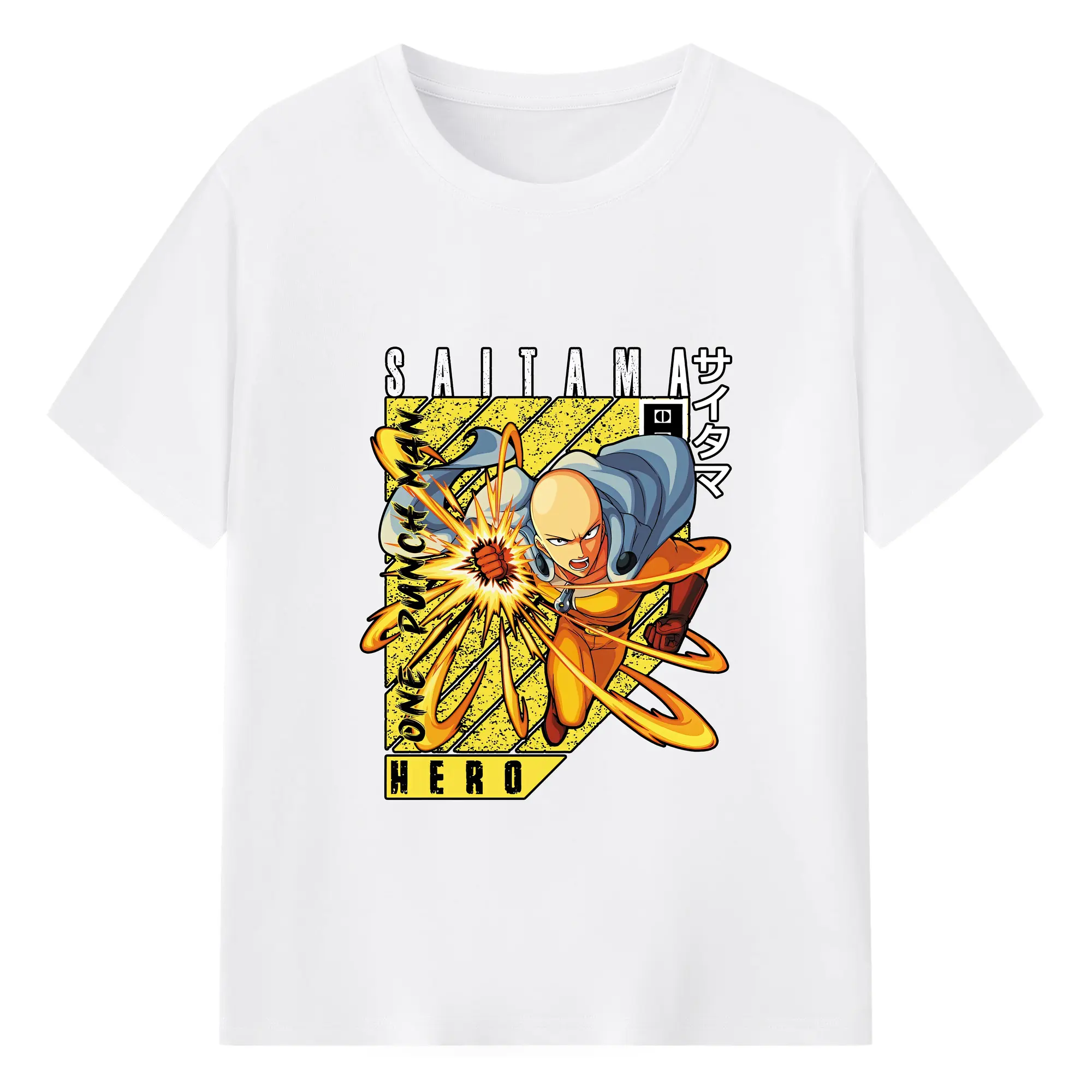 ワンパンマン グッズ サイタマ - 綿100％ 半袖Tシャツ ・ フロントプリント ・ 快適 通気性 ・ 日常使い 散歩 スポーツ用