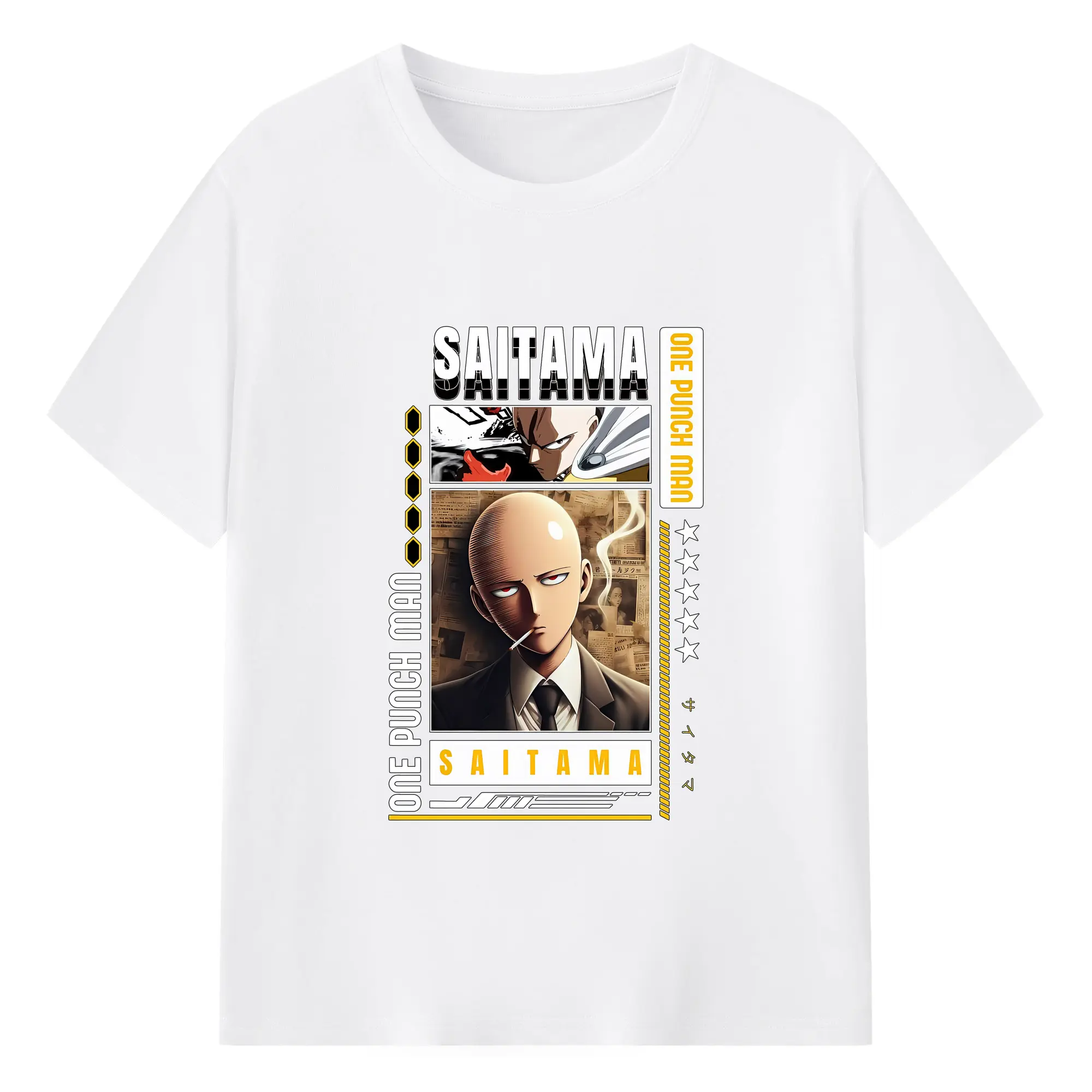 ワンパンマン グッズ サイタマ - 綿100％ 半袖Tシャツ ・ フロントプリント ・ 快適 通気性 ・ 日常使い 散歩 スポーツ用