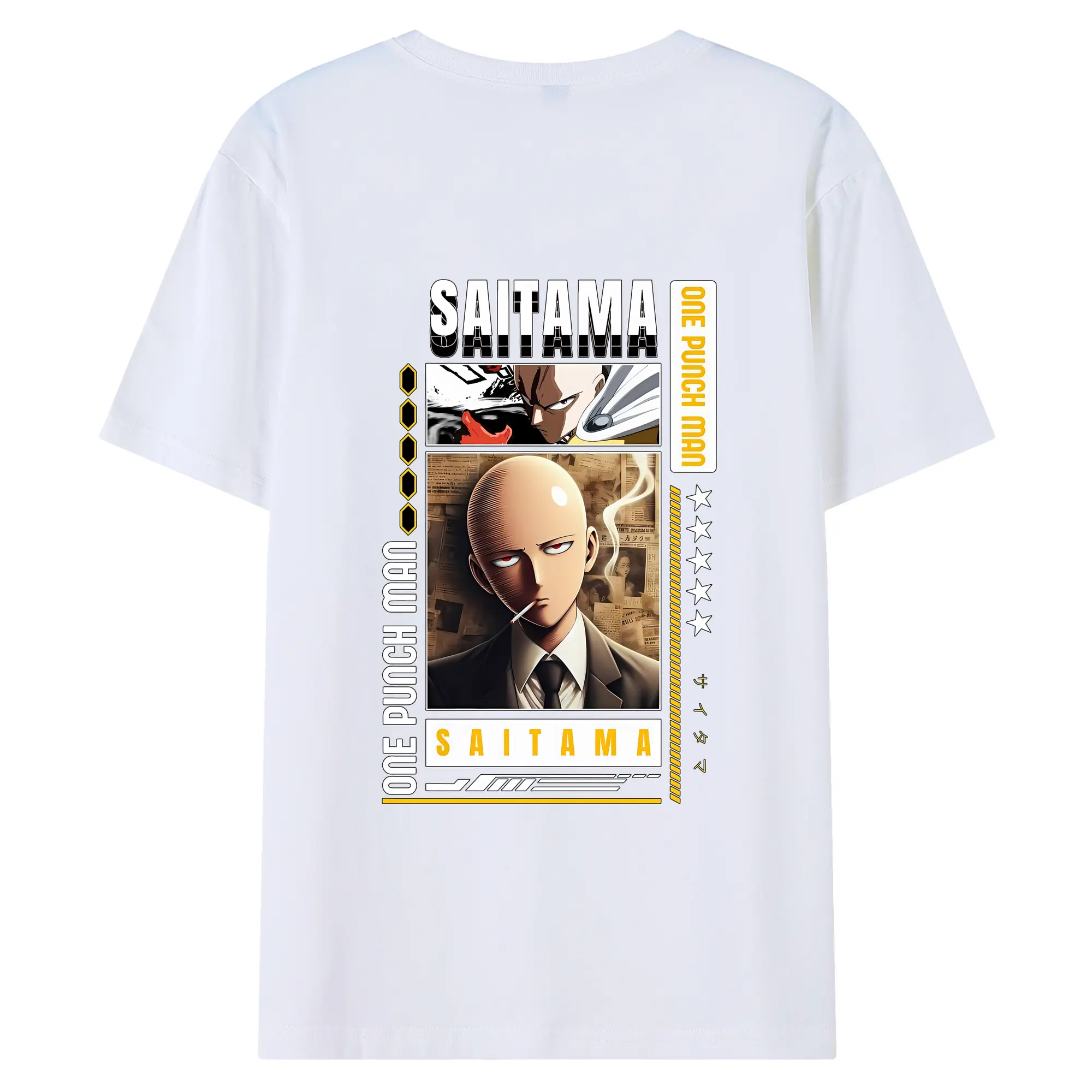 ワンパンマン グッズ サイタマ - 綿100％ 半袖Tシャツ ・ バックプリント ・ 快適 通気性 ・ 日常使い 散歩 スポーツ用