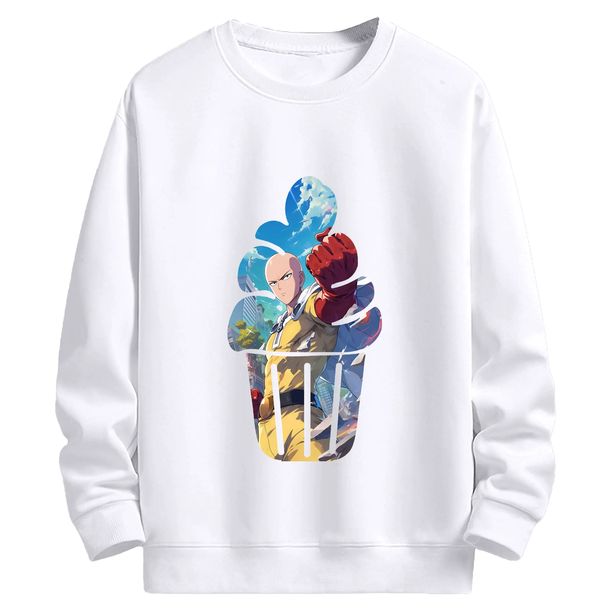 ワンパンマン グッズ サイタマ - 高品質 クルーネック スウェット ・ コットン59％ ポリエステル41％ ・ ユニセックス 長袖 トレーナー ・ カジュアル デイリー スポーツ 散歩用