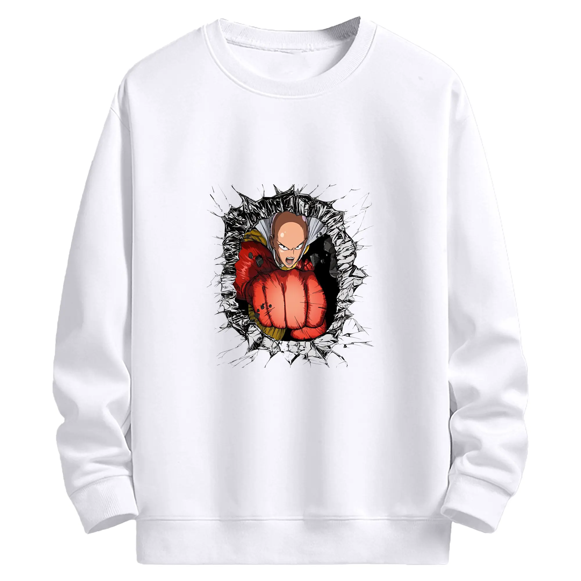ワンパンマン グッズ サイタマ - 高品質 クルーネック スウェット ・ コットン59％ ポリエステル41％ ・ ユニセックス 長袖 トレーナー ・ カジュアル デイリー スポーツ 散歩用