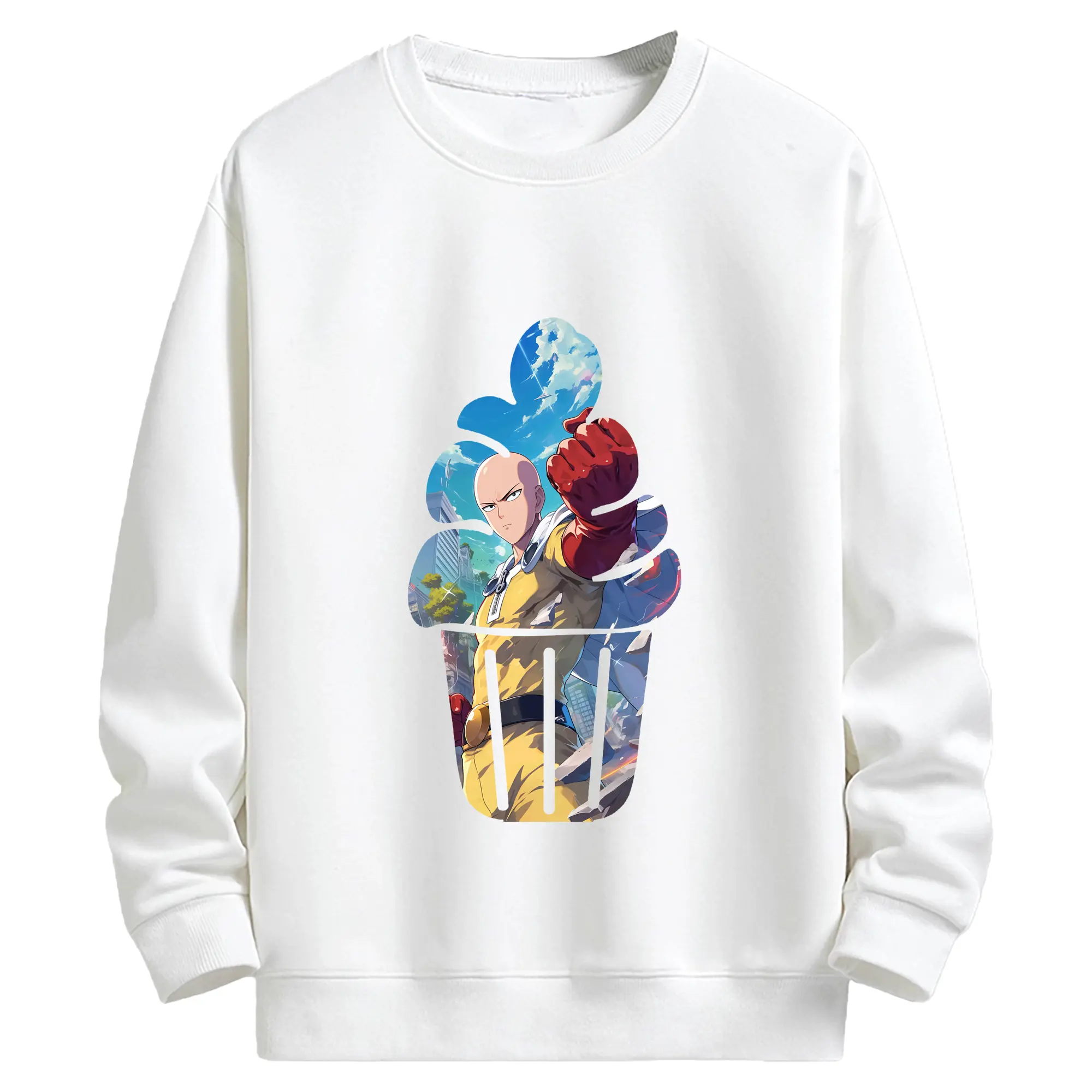 ワンパンマン グッズ サイタマ - キッズ クルーネックスウェットシャツ ・ フロントプリント ・ 綿80％ ポリエステル20％ ・ 快適 通学 スポーツ 日常使い お散歩用