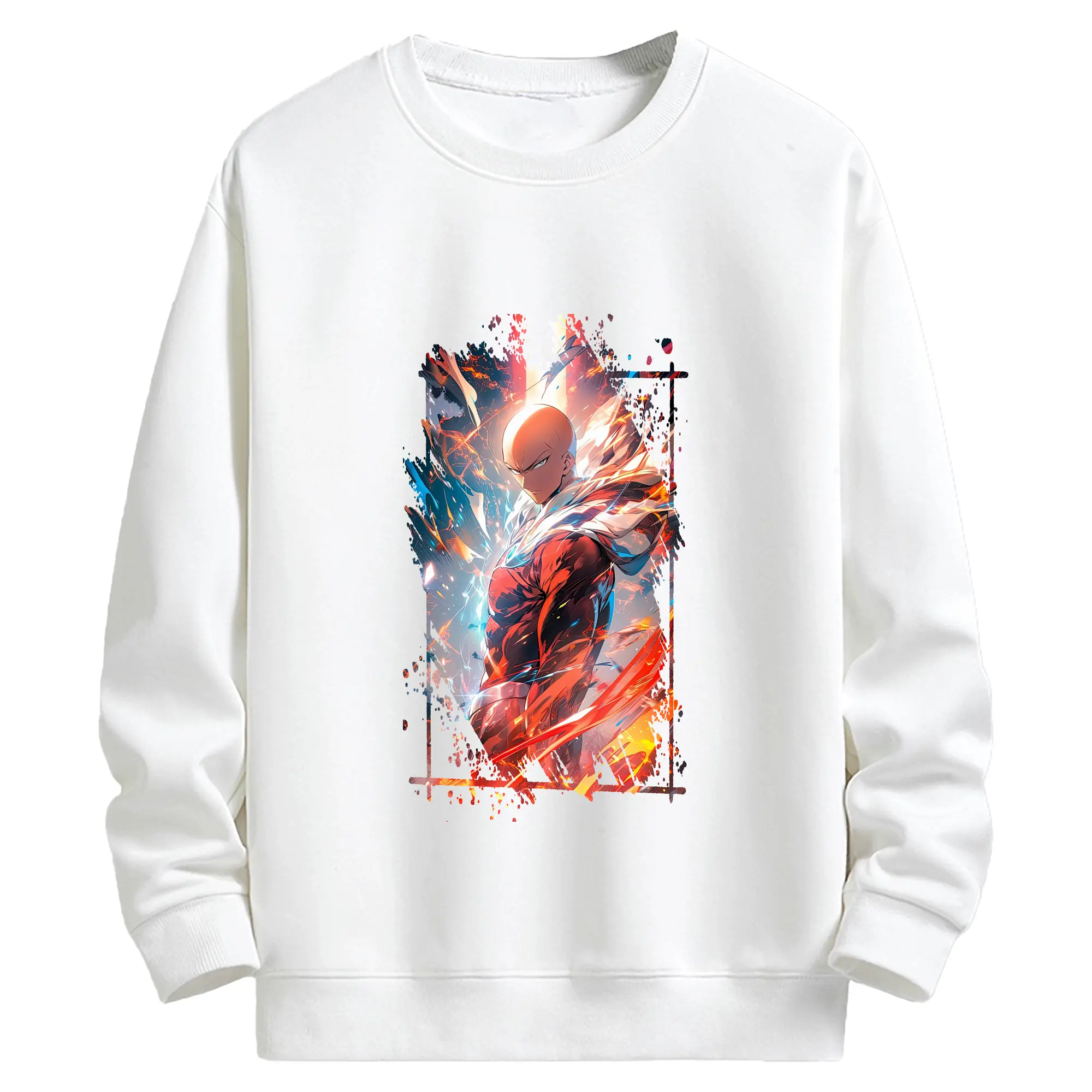 ワンパンマン グッズ サイタマ - キッズ クルーネックスウェットシャツ ・ フロントプリント ・ 綿80％ ポリエステル20％ ・ 快適 通学 スポーツ 日常使い お散歩用