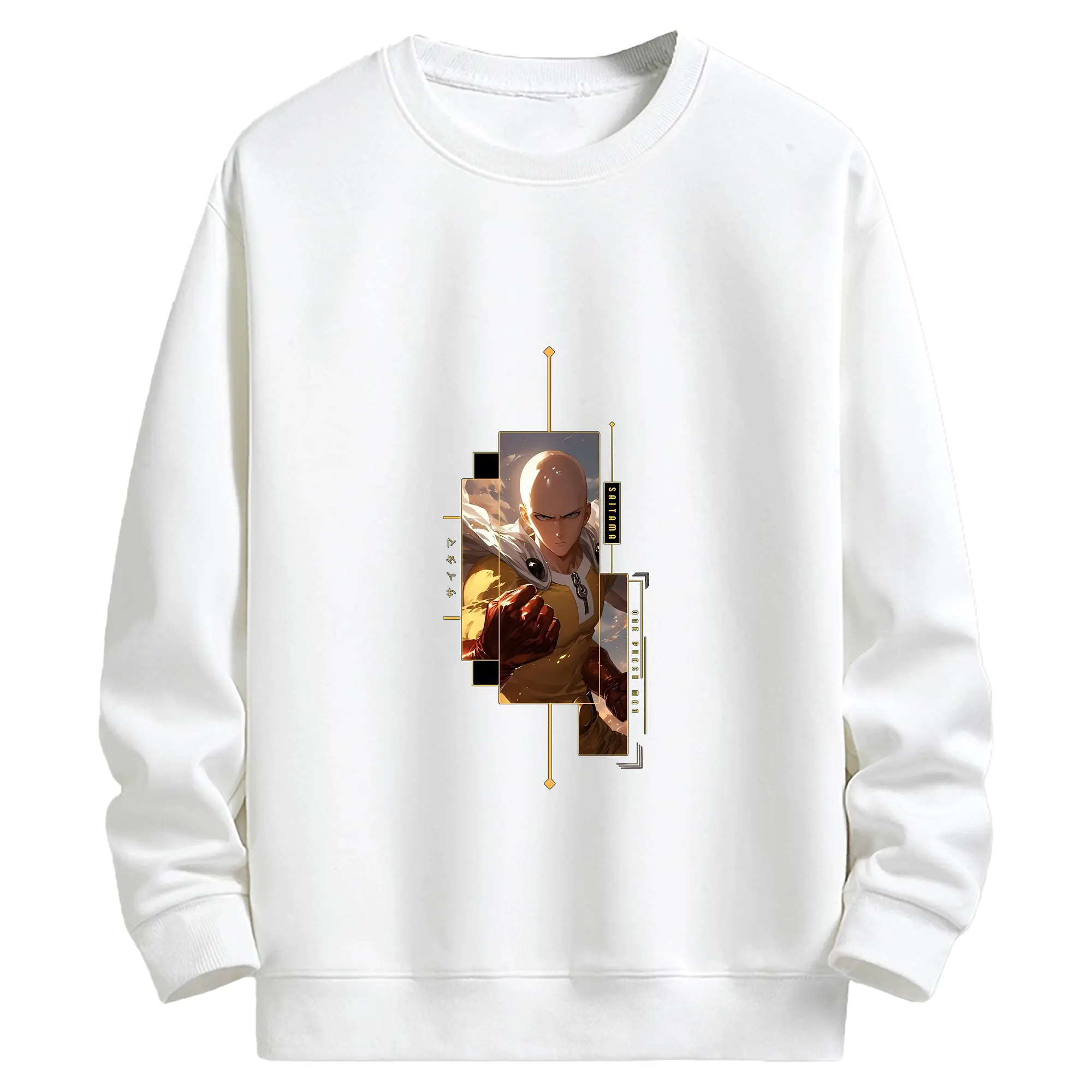 ワンパンマン グッズ サイタマ - キッズ クルーネックスウェットシャツ ・ フロントプリント ・ 綿80％ ポリエステル20％ ・ 快適 通学 スポーツ 日常使い お散歩用