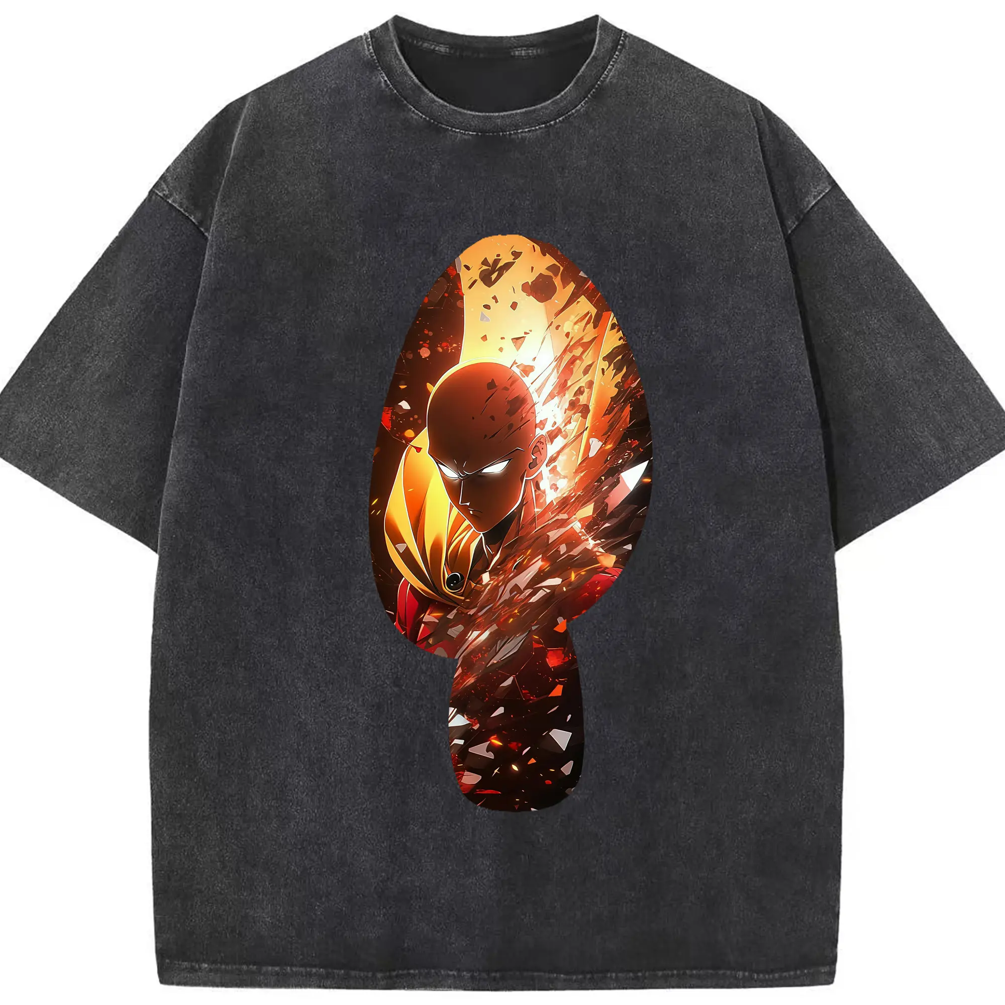 ワンパンマン グッズ サイタマ - 綿100％ ヴィンテージ風 半袖Tシャツ ・ フロントプリント ・ 柔らか肌触り ・ 通気性 快適 ・ スポーツ カジュアル 外出用