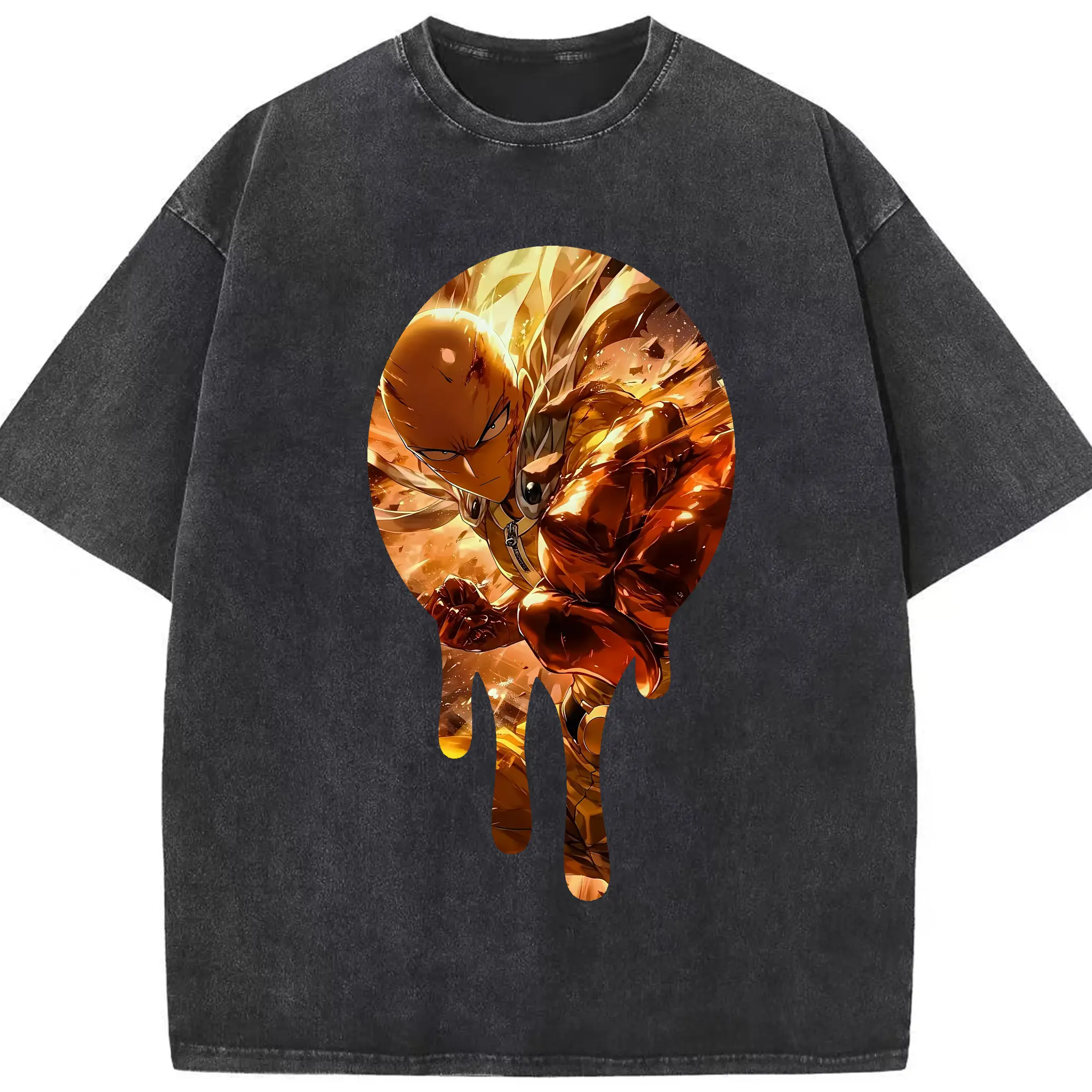 ワンパンマン グッズ サイタマ - 綿100％ ヴィンテージ風 半袖Tシャツ ・ フロントプリント ・ 柔らか肌触り ・ 通気性 快適 ・ スポーツ カジュアル 外出用