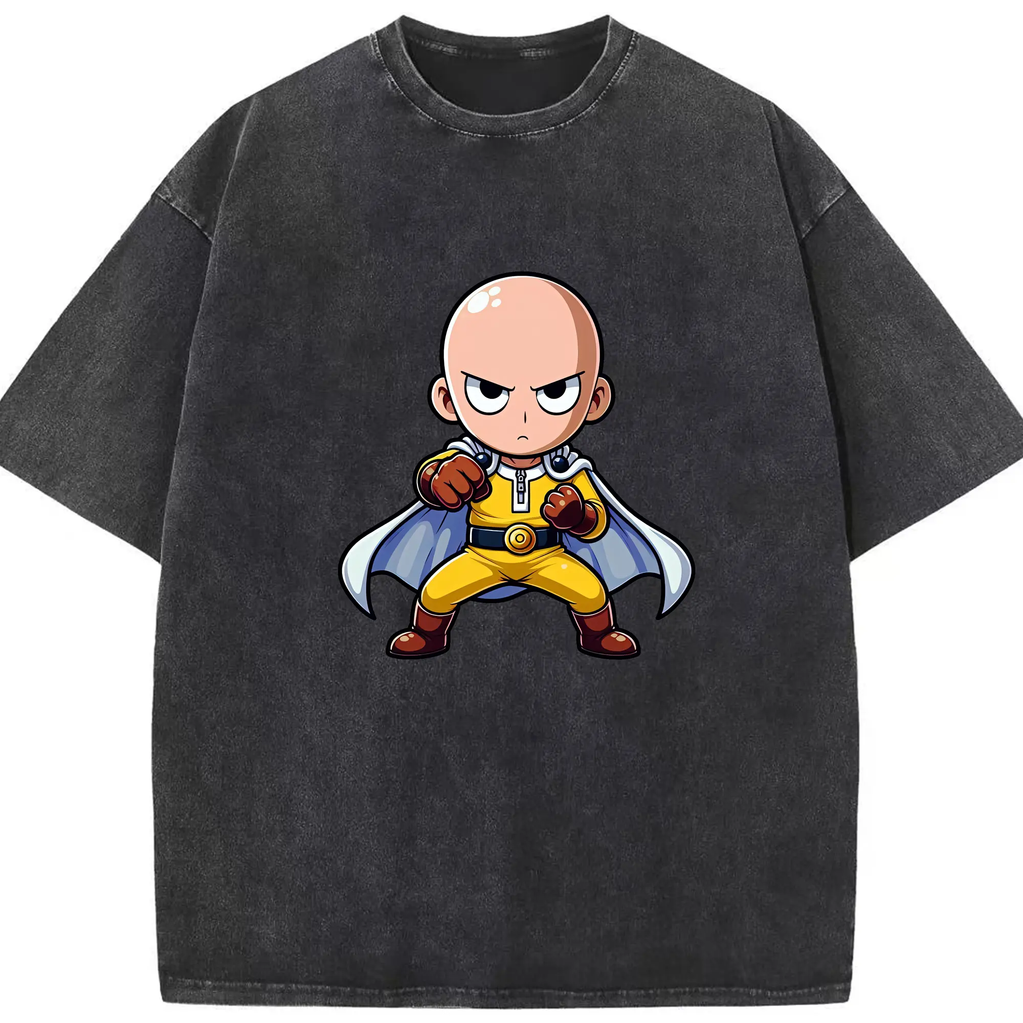 ワンパンマン グッズ サイタマ - 綿100％ ヴィンテージ風 半袖Tシャツ ・ フロントプリント ・ 柔らか肌触り ・ 通気性 快適 ・ スポーツ カジュアル 外出用