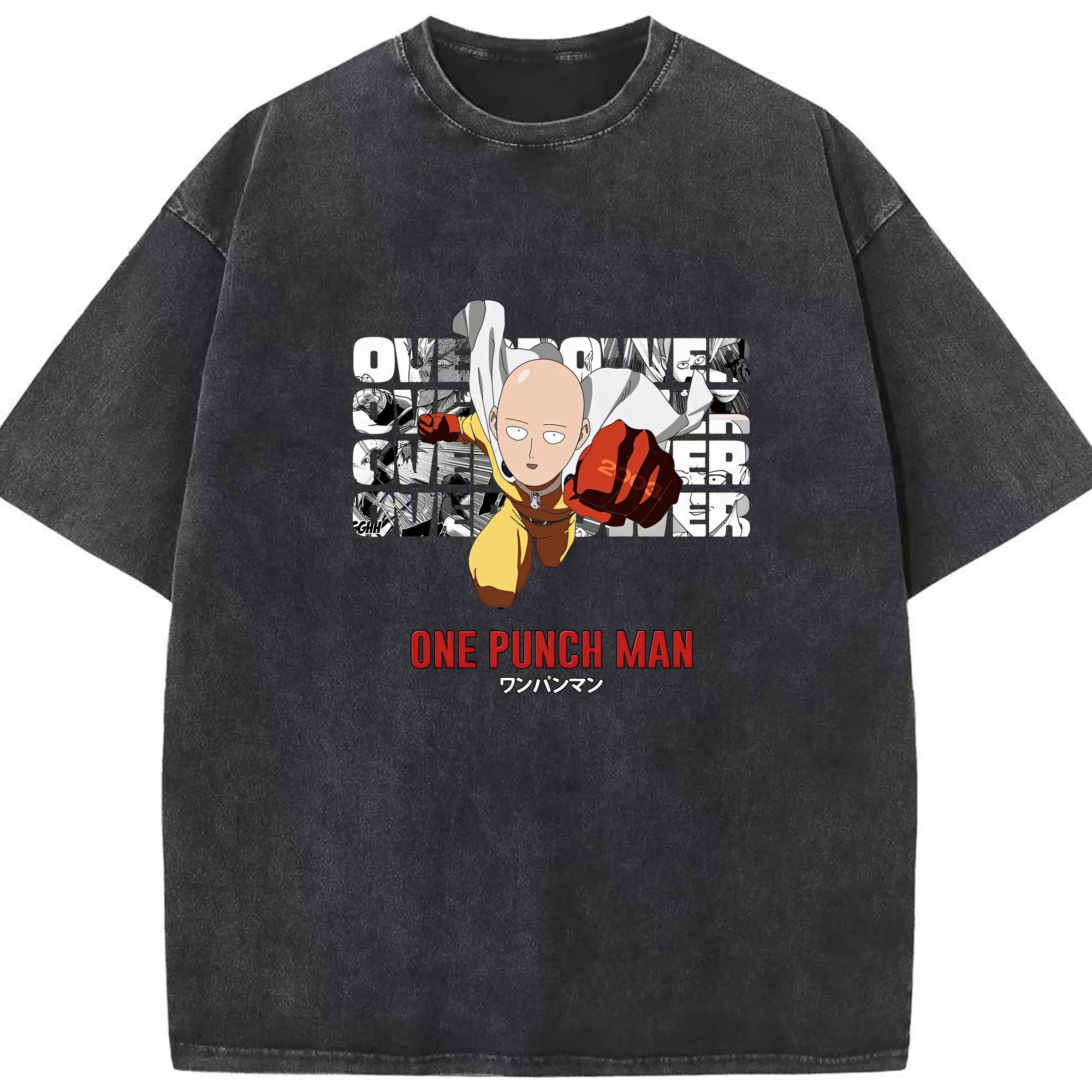 ワンパンマン グッズ サイタマ - 綿100％ ヴィンテージ風 半袖Tシャツ ・ フロントプリント ・ 柔らか肌触り ・ 通気性 快適 ・ スポーツ カジュアル 外出用