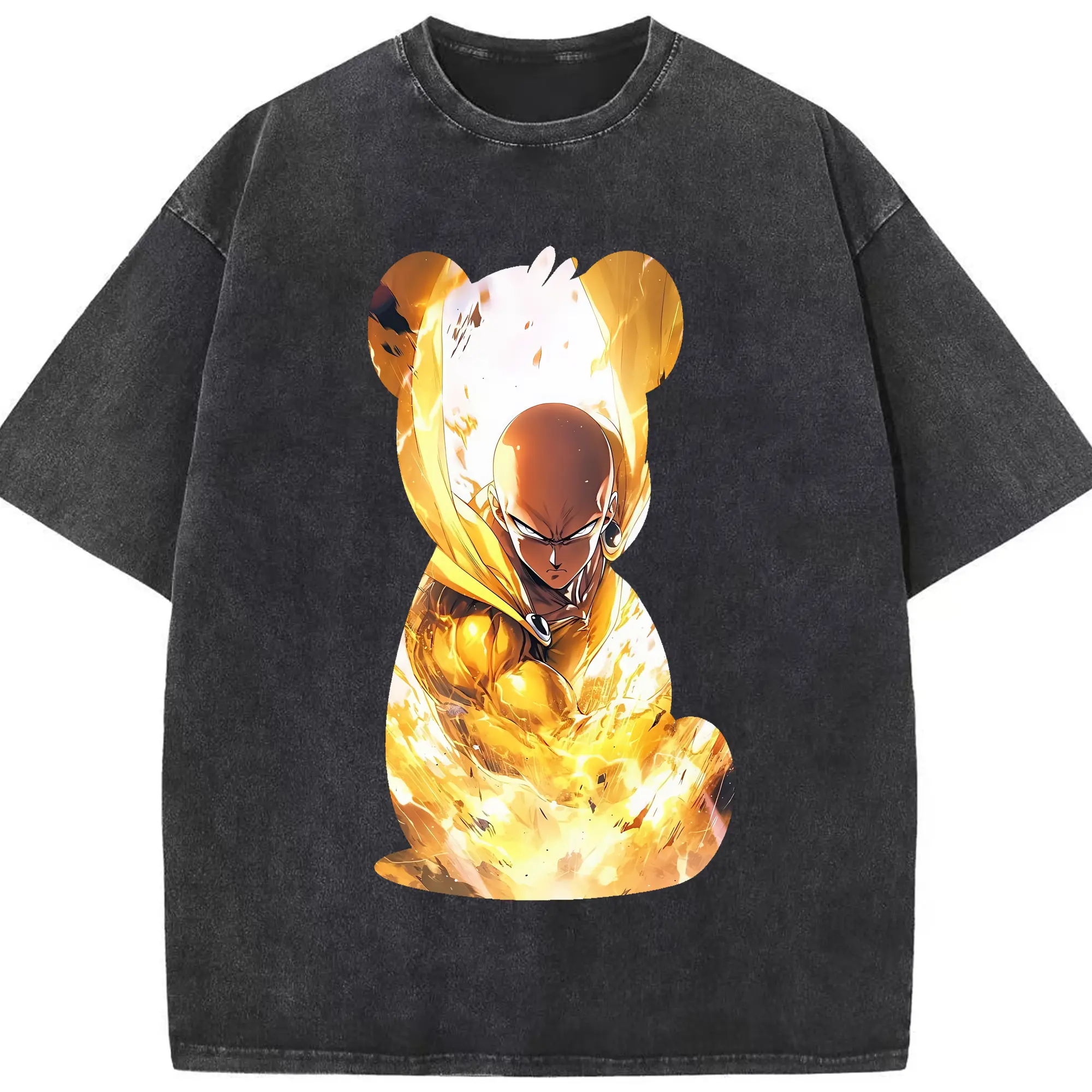 ワンパンマン グッズ サイタマ - 綿100％ ヴィンテージ風 半袖Tシャツ ・ フロントプリント ・ 柔らか肌触り ・ 通気性 快適 ・ スポーツ カジュアル 外出用