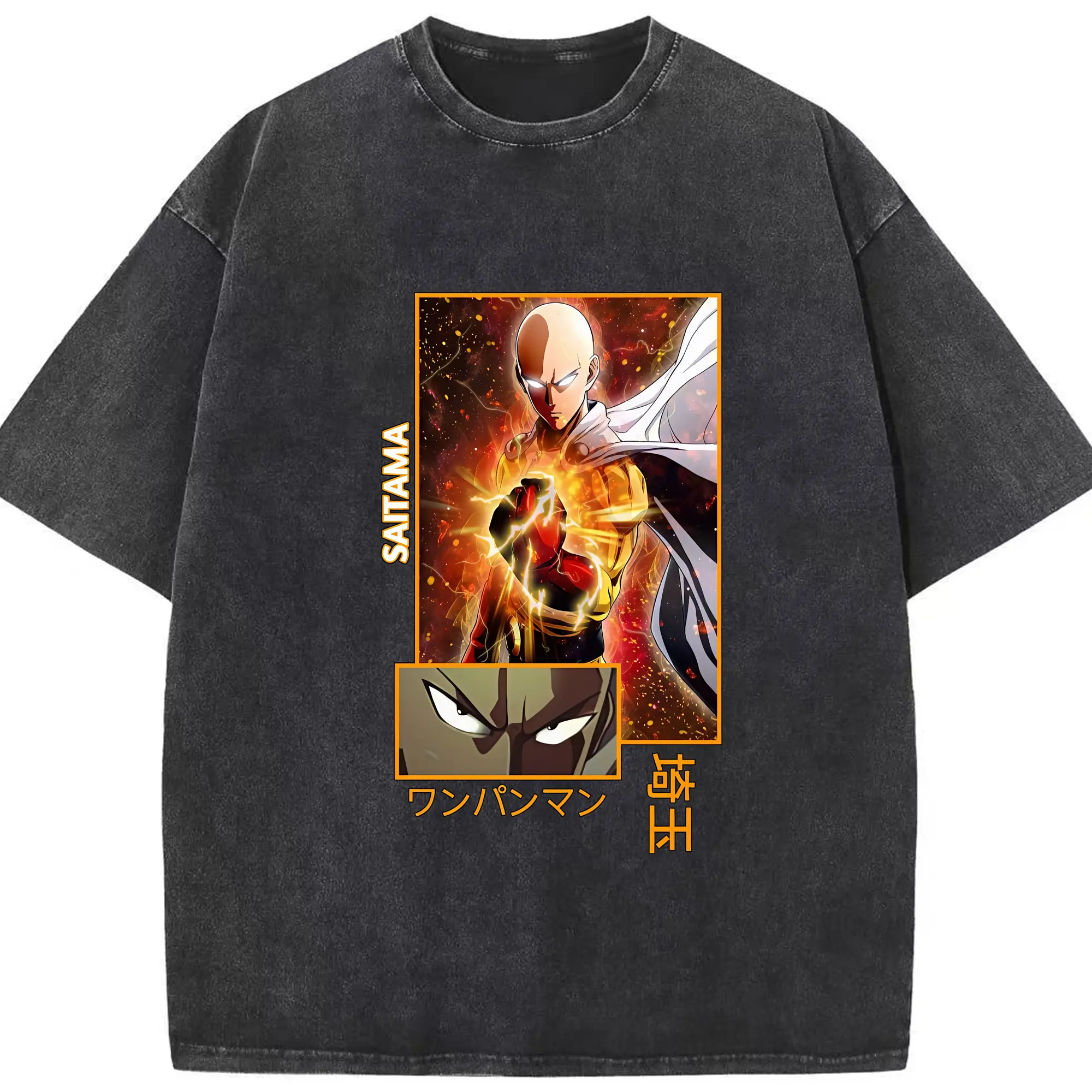 ワンパンマン グッズ サイタマ - 綿100％ ヴィンテージ風 半袖Tシャツ ・ フロントプリント ・ 柔らか肌触り ・ 通気性 快適 ・ スポーツ カジュアル 外出用