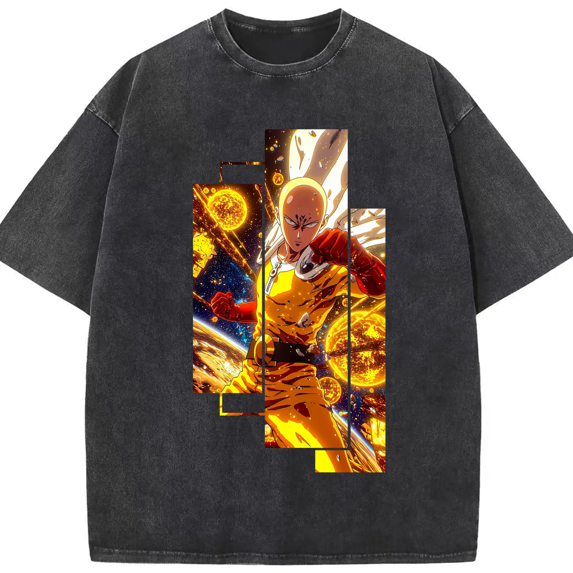 ワンパンマン グッズ サイタマ - 綿100％ ヴィンテージ風 半袖Tシャツ ・ フロントプリント ・ 柔らか肌触り ・ 通気性 快適 ・ スポーツ カジュアル 外出用