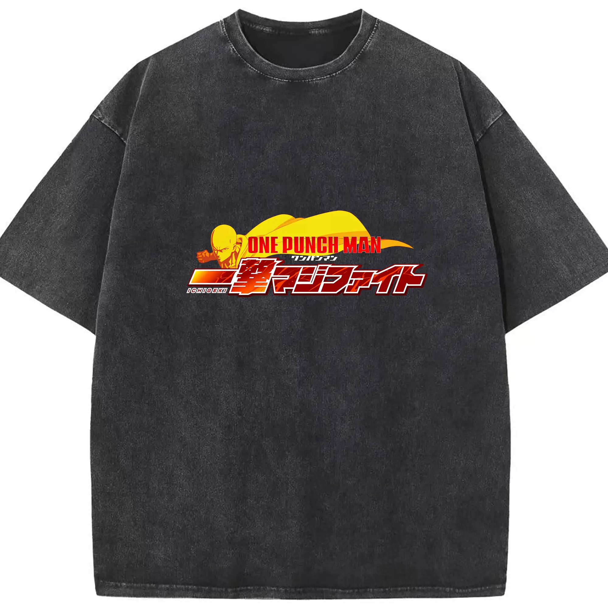 ワンパンマン グッズ サイタマ - 綿100％ ヴィンテージ風 半袖Tシャツ ・ フロントプリント ・ 柔らか肌触り ・ 通気性 快適 ・ スポーツ カジュアル 外出用