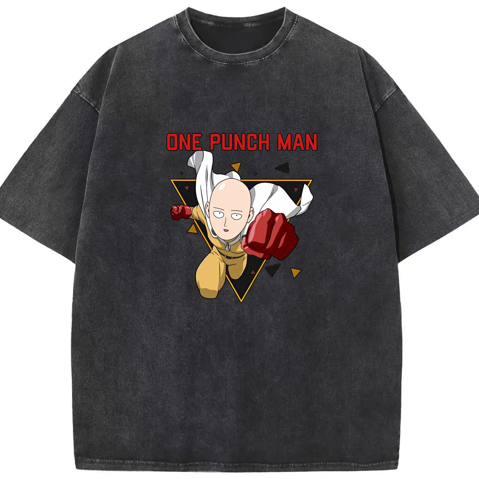 ワンパンマン グッズ サイタマ - 綿100％ ヴィンテージ風 半袖Tシャツ ・ フロントプリント ・ 柔らか肌触り ・ 通気性 快適 ・ スポーツ カジュアル 外出用