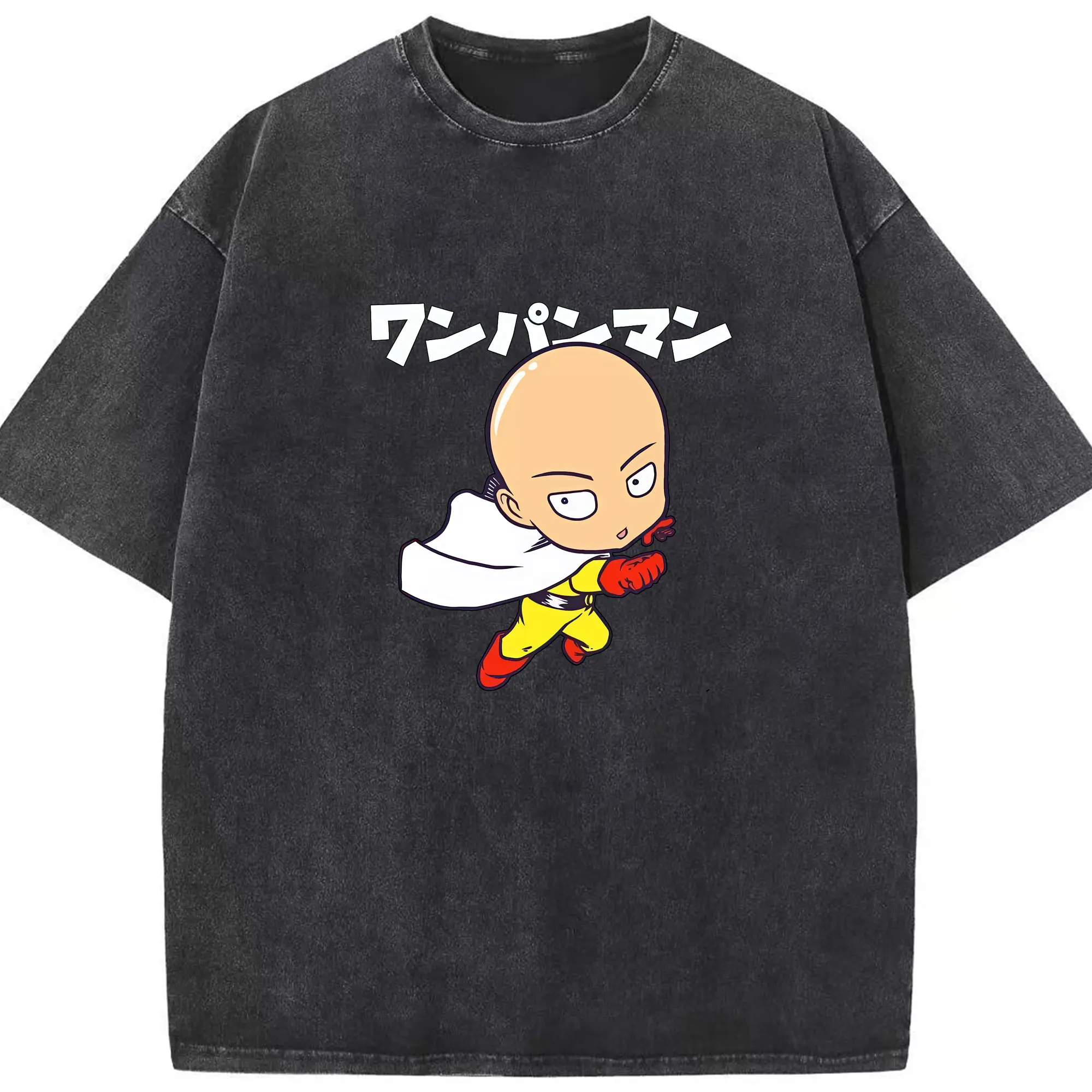 ワンパンマン グッズ サイタマ - 綿100％ ヴィンテージ風 半袖Tシャツ ・ フロントプリント ・ 柔らか肌触り ・ 通気性 快適 ・ スポーツ カジュアル 外出用