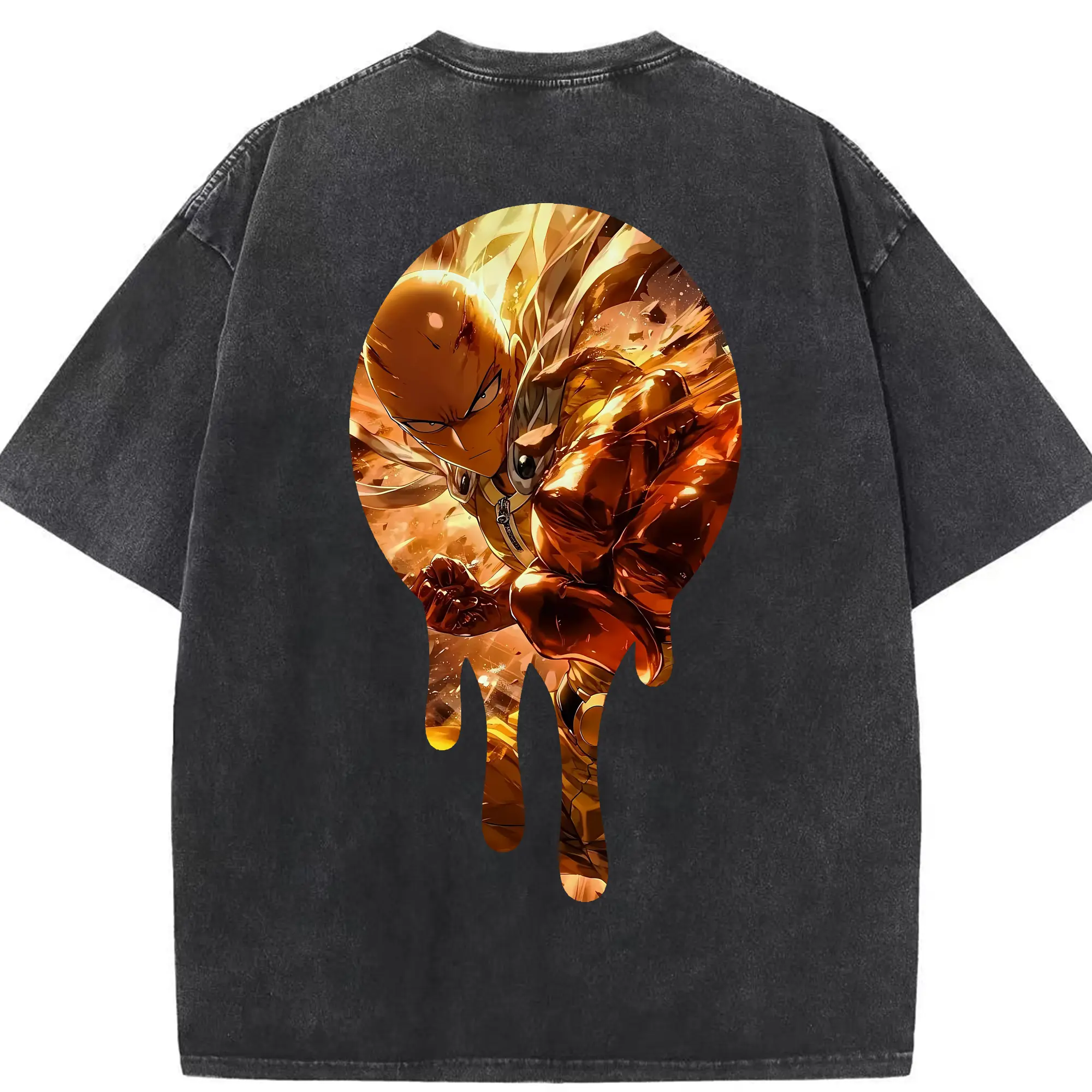 ワンパンマン グッズ サイタマ - 綿100％ ヴィンテージ風 半袖Tシャツ ・ 背面プリント ・ 柔らか肌触り ・ 通気性 快適 ・ スポーツ カジュアル 外出用